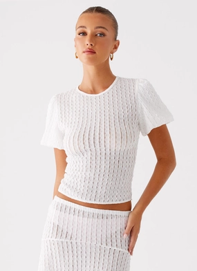 Katta Top - Ivory Breathable Knit Fabric Casual Style