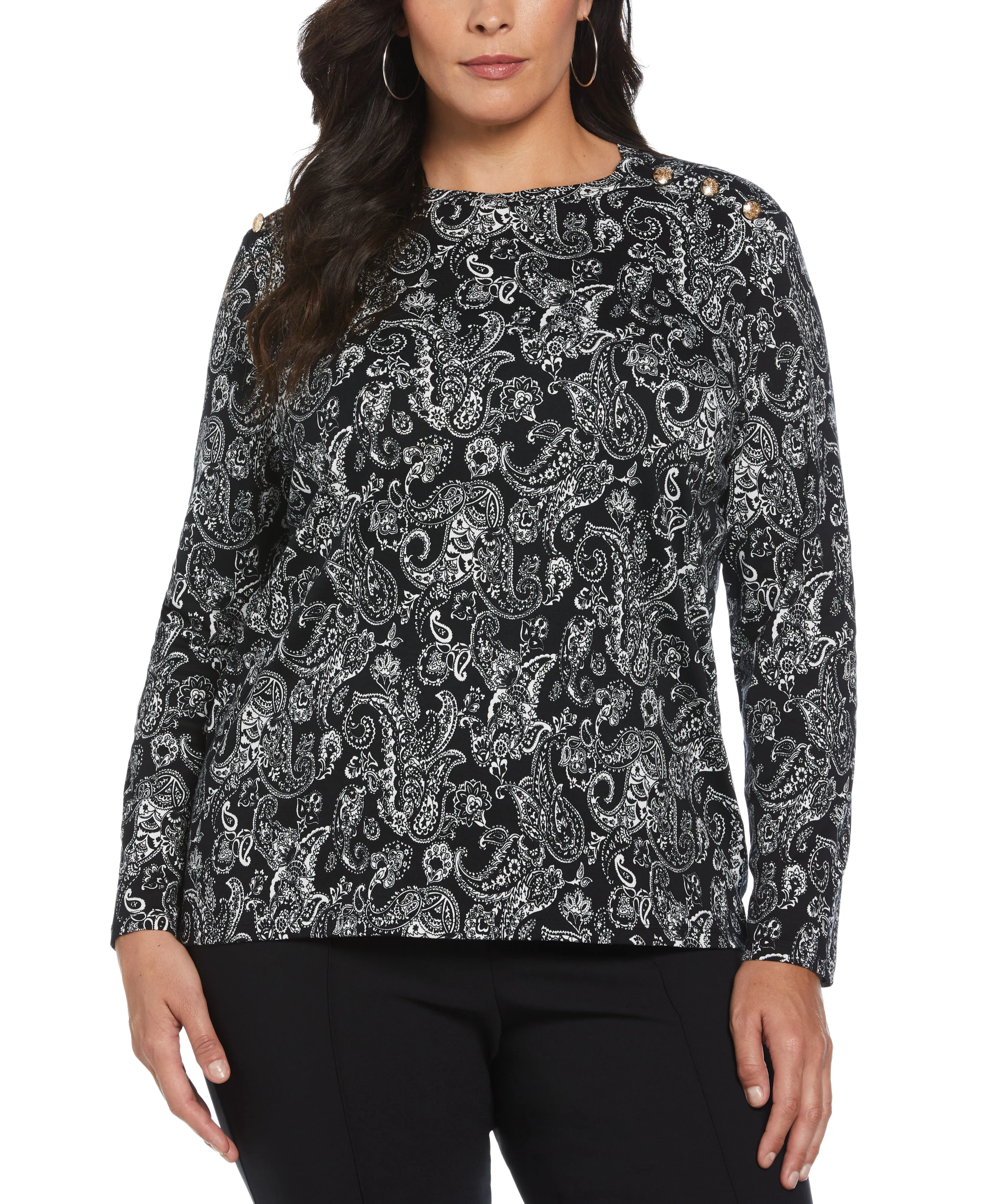 Easy Care Fabric AthleisureInspired Plus Size Paisley Print Button Detail Top