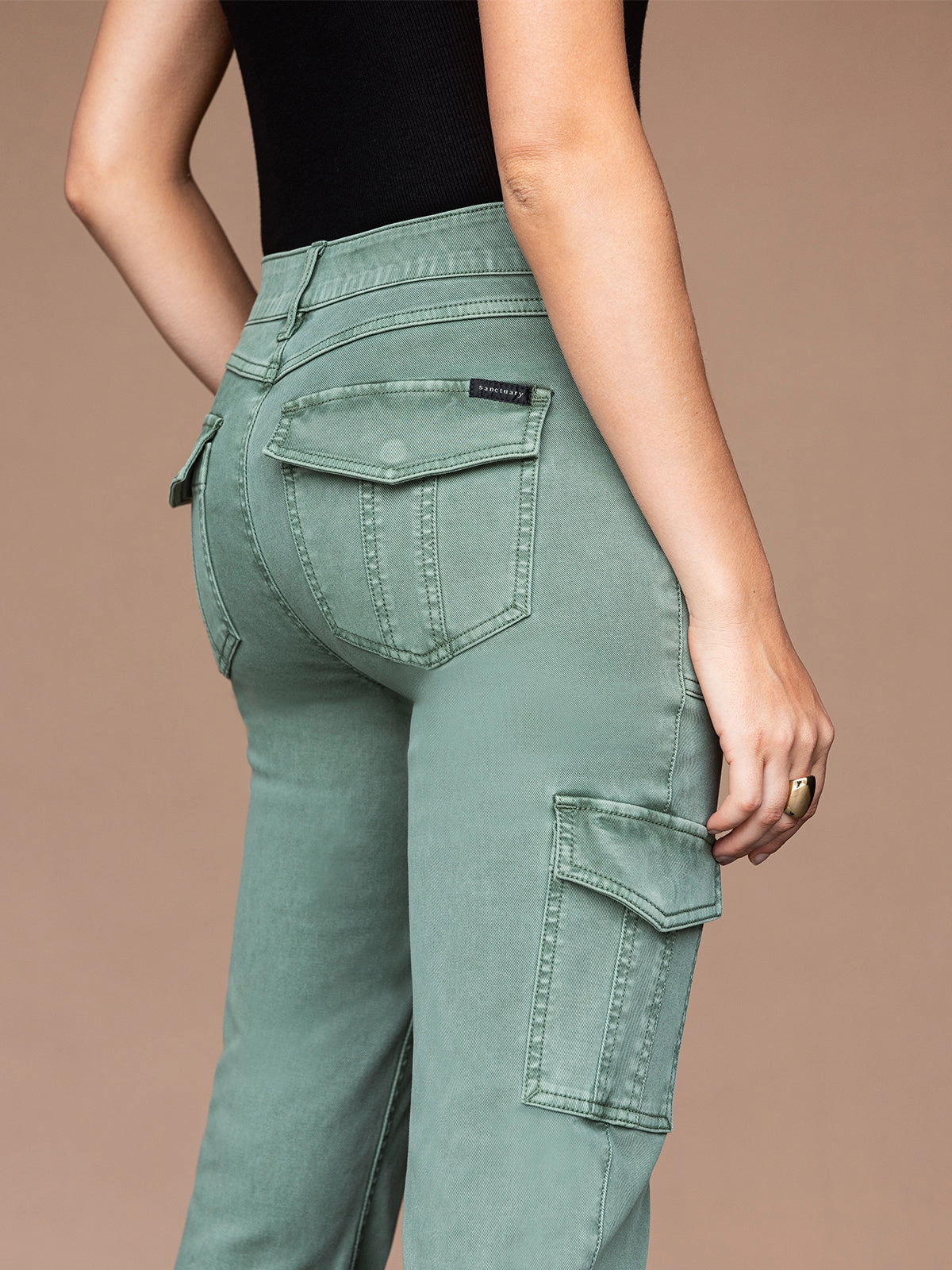 Sculpted Hayden Cargo Standard Rise Pant Dark Spruce Ribbed Trim ColorfastMaterial