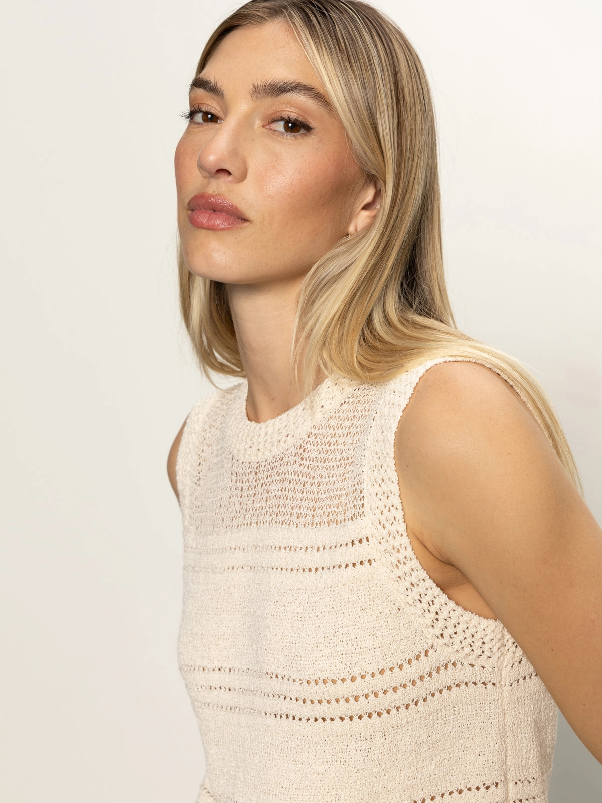 Waves Of Summer Shell Sweater Macrame Multi Panel Design Textured Weave Pattern