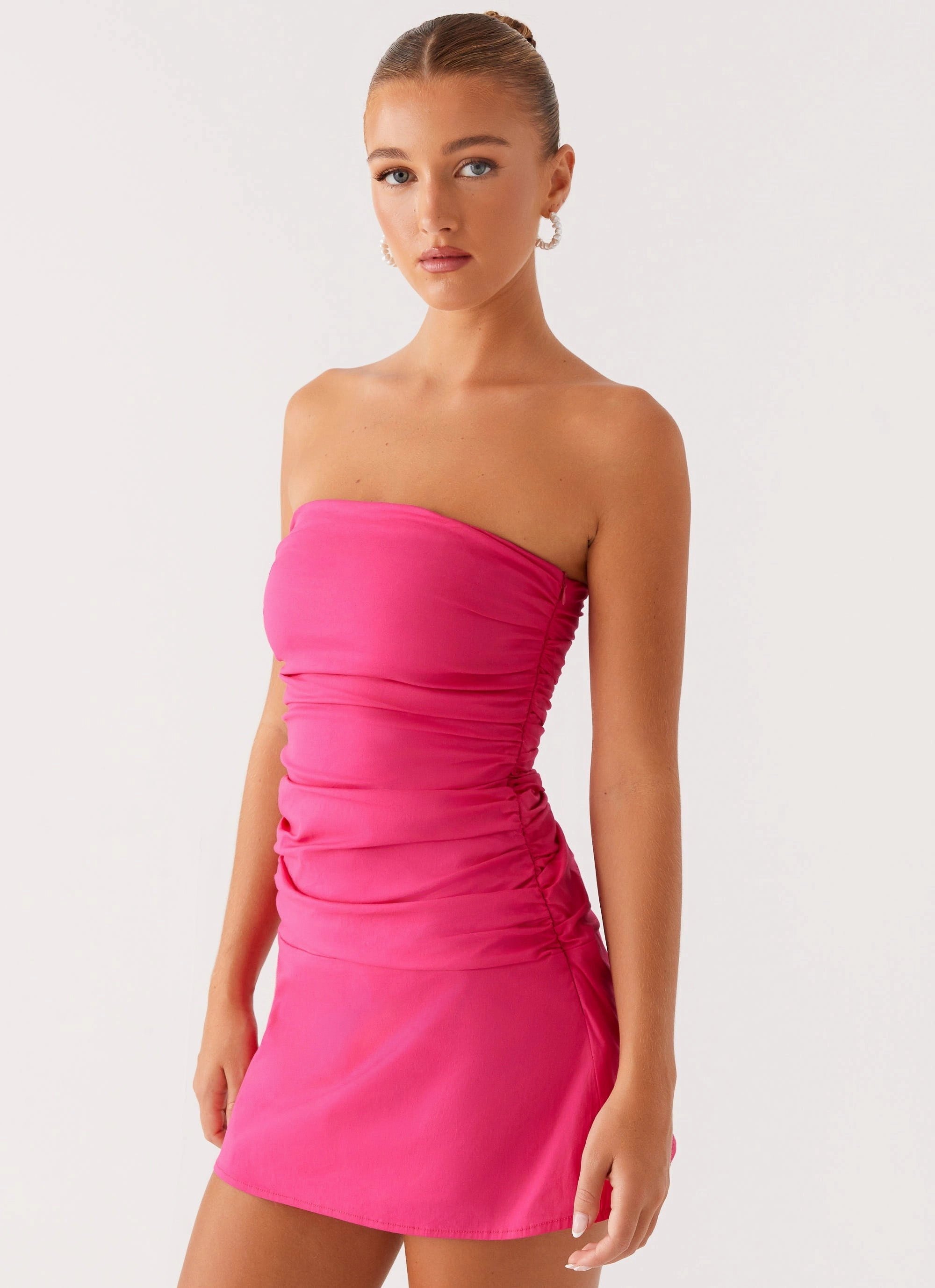 Anti Pilling Treatment Terra Gathered Mini Dress - Fuchsia