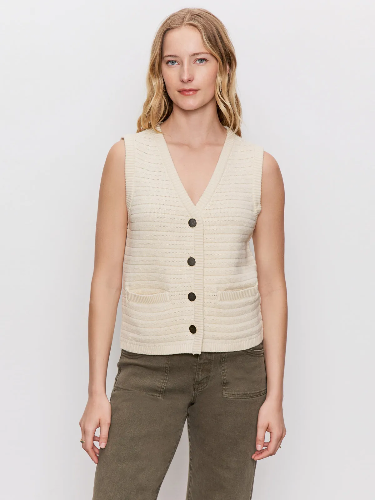 Textured Sweater Vest Macrame Fitted Design DualLayer Weave