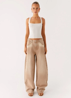 Khalil Baggy Jeans - Tan Brunch Outfit Classic Wear Luxury Go Anywhere Look