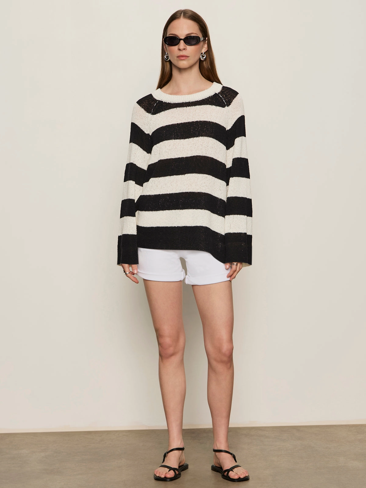 Textured Raglan Crew Sweater Chalk/ Black Stripe AbrasionResistant