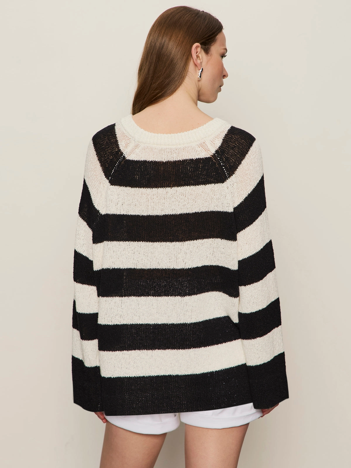 Textured Raglan Crew Sweater Chalk/ Black Stripe BondedHemline