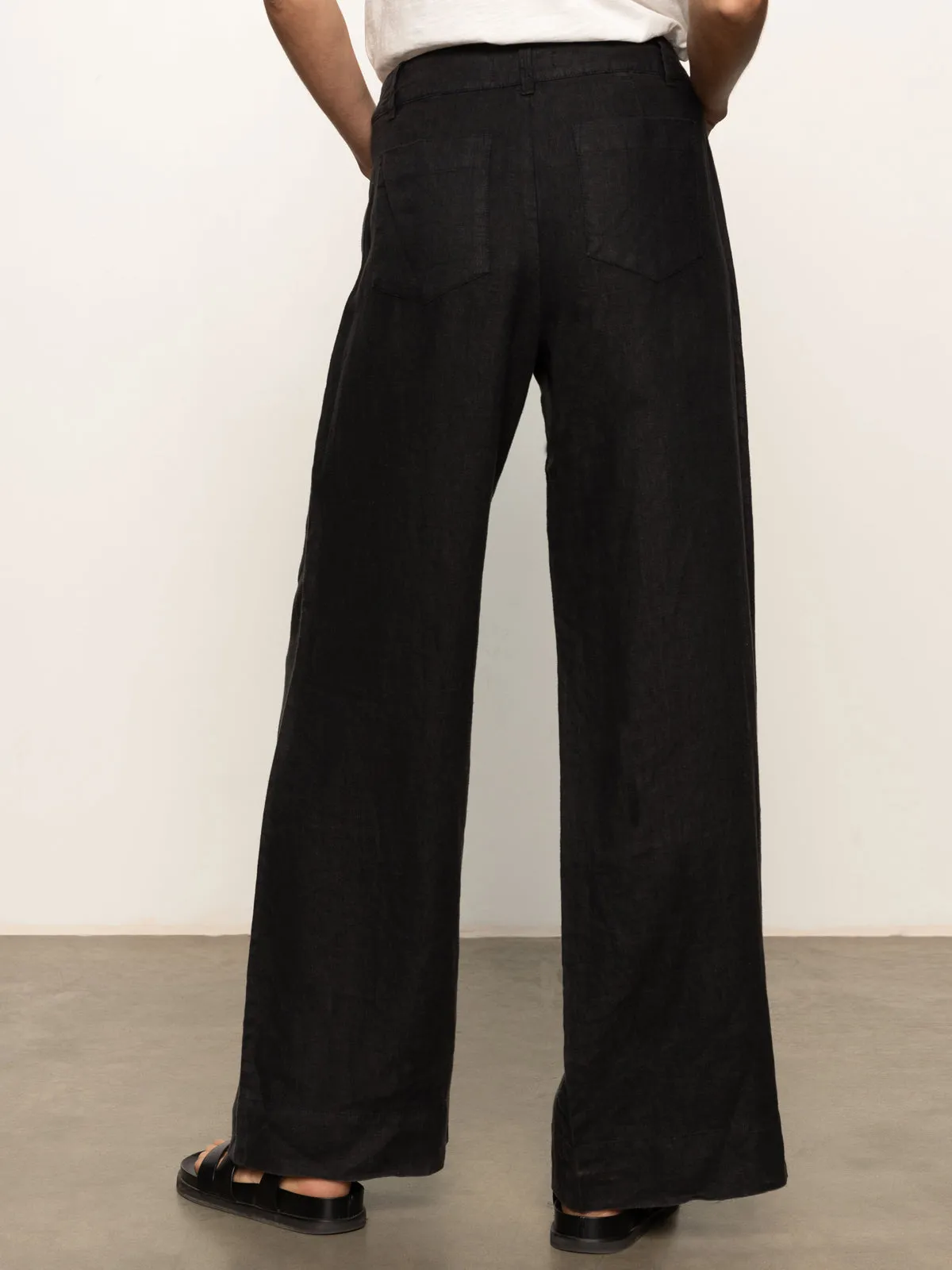 Outdoor Ready The Linen Marine Wide Leg Semi-High Rise Pant Black