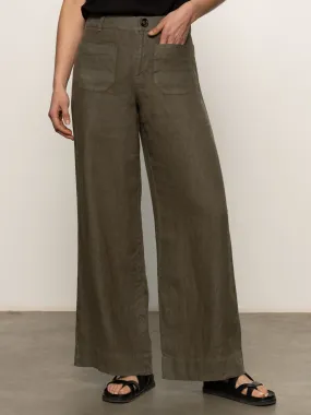 The Linen Marine Wide Leg Semi-High Rise Pant Kalamata Versatile Comfort Wear Active Comfort Fit