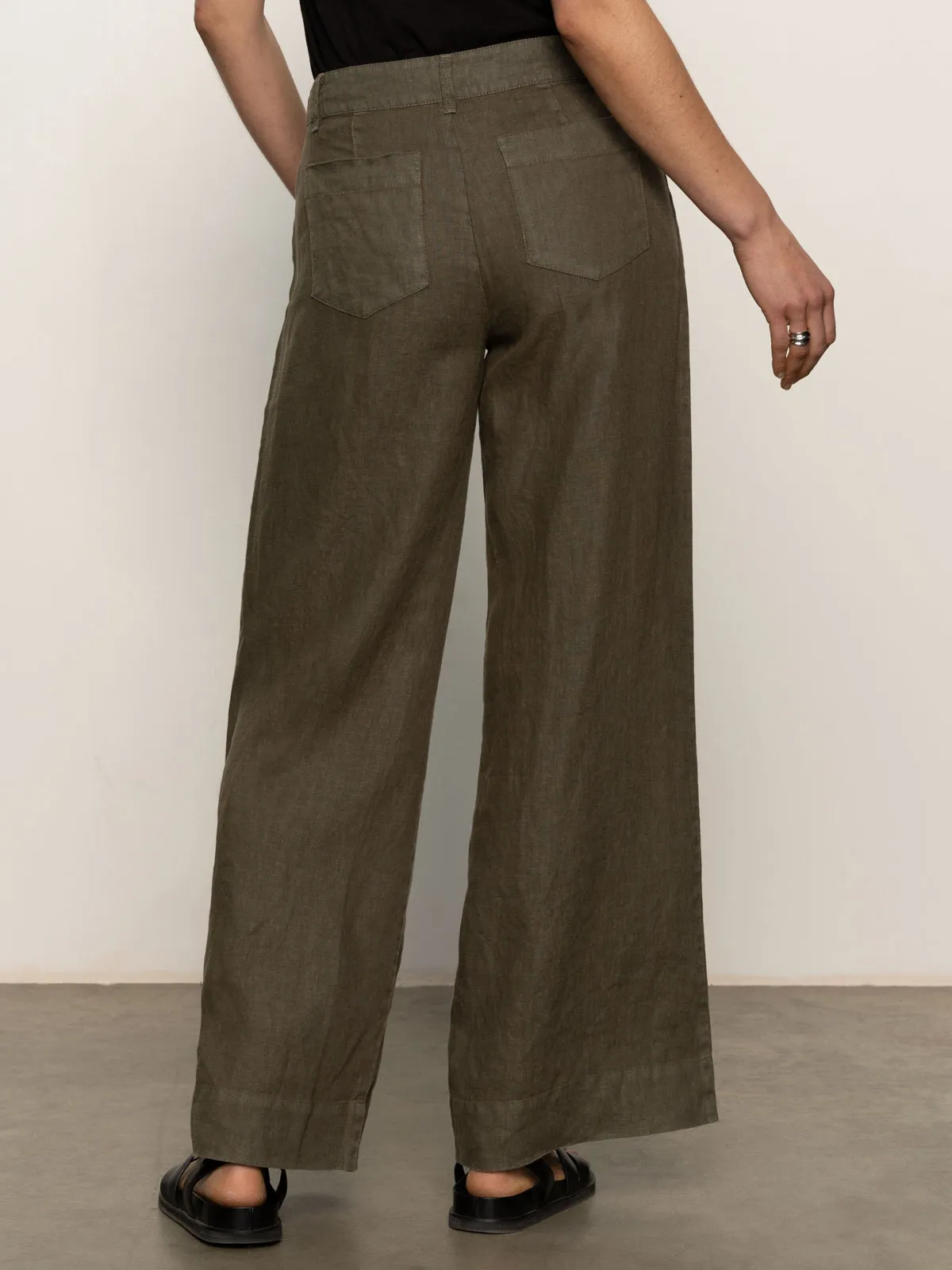 Breathable Material Durable Fabric The Linen Marine Wide Leg Semi-High Rise Pant Kalamata