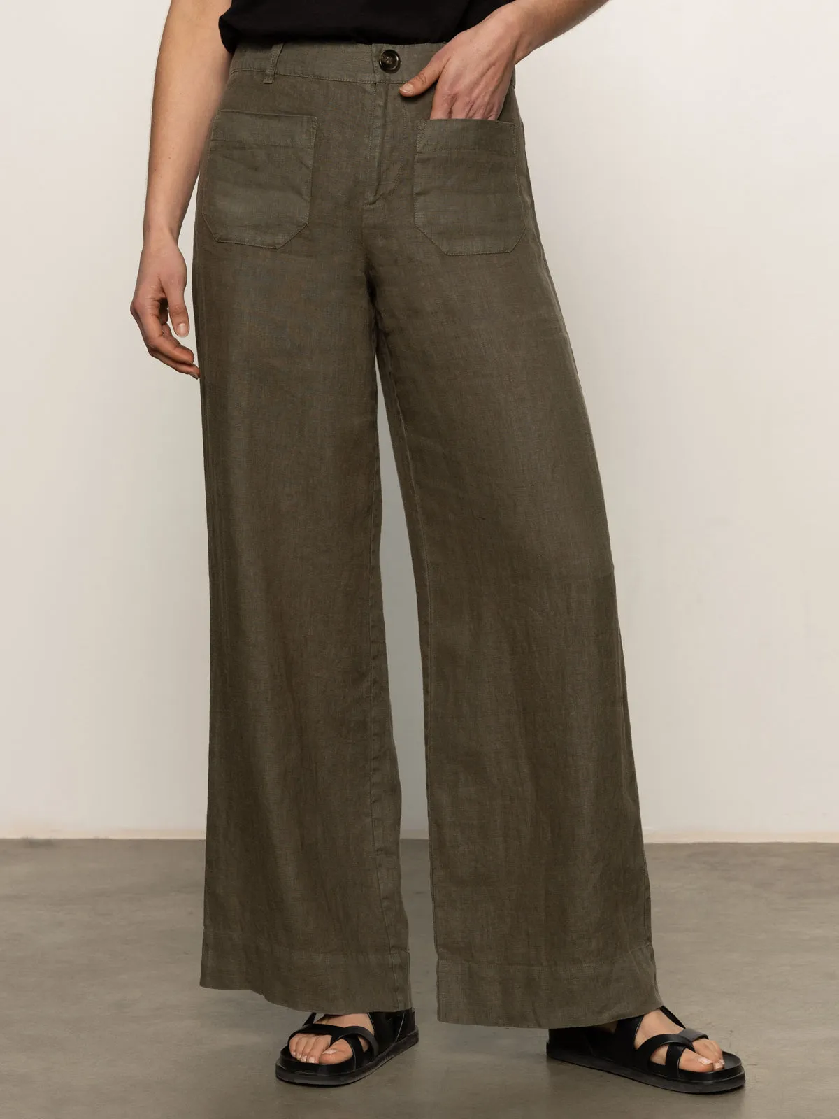 The Linen Marine Wide Leg Semi-High Rise Pant Kalamata Versatile Comfort Wear Active Comfort Fit