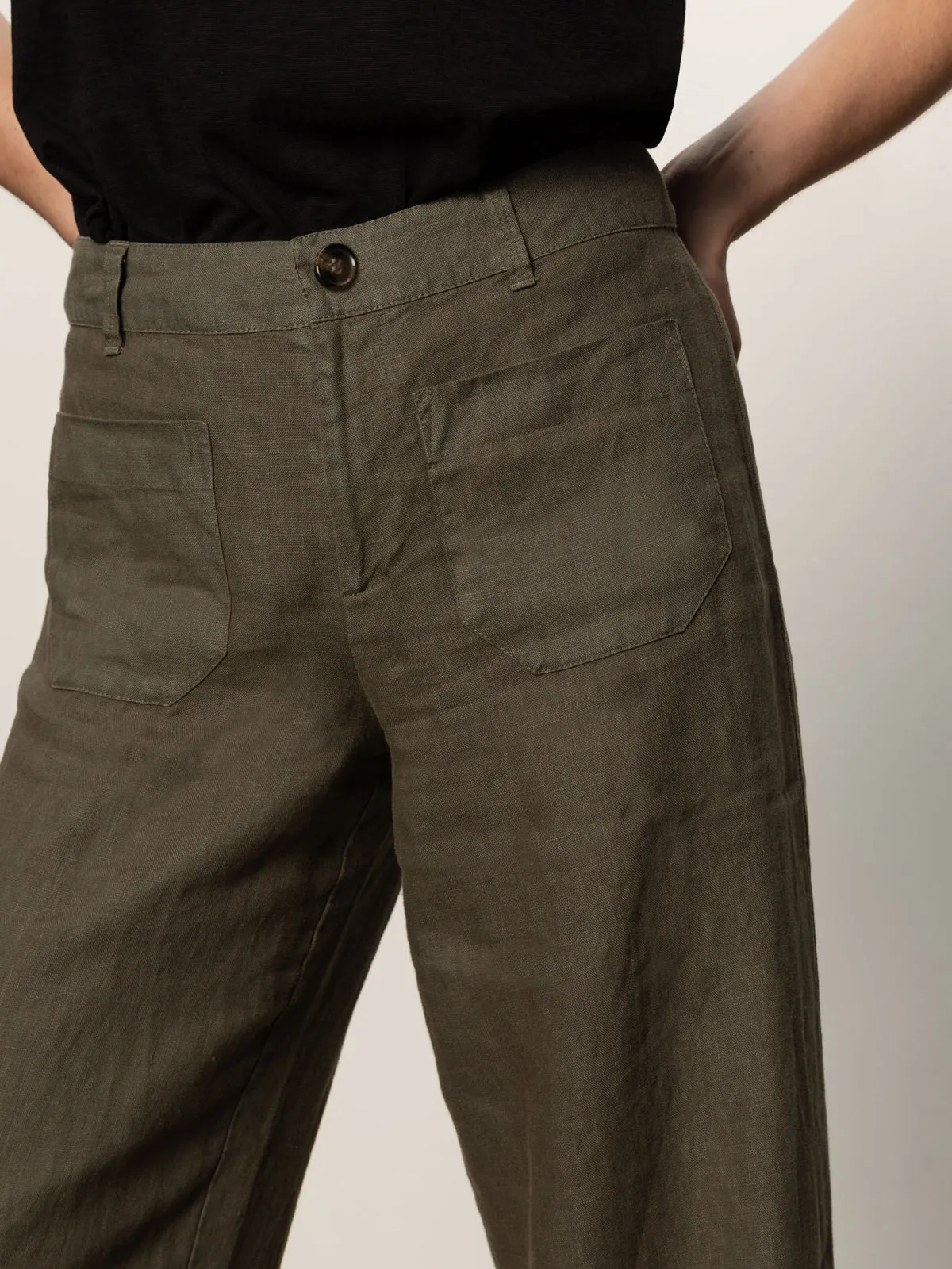 Versatile Comfort The Linen Marine Wide Leg Semi-High Rise Pant Kalamata