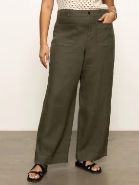 ReinforcedBeltLoops The Linen Marine Wide Leg Semi-High Rise Pant Kalamata Extended Sizing