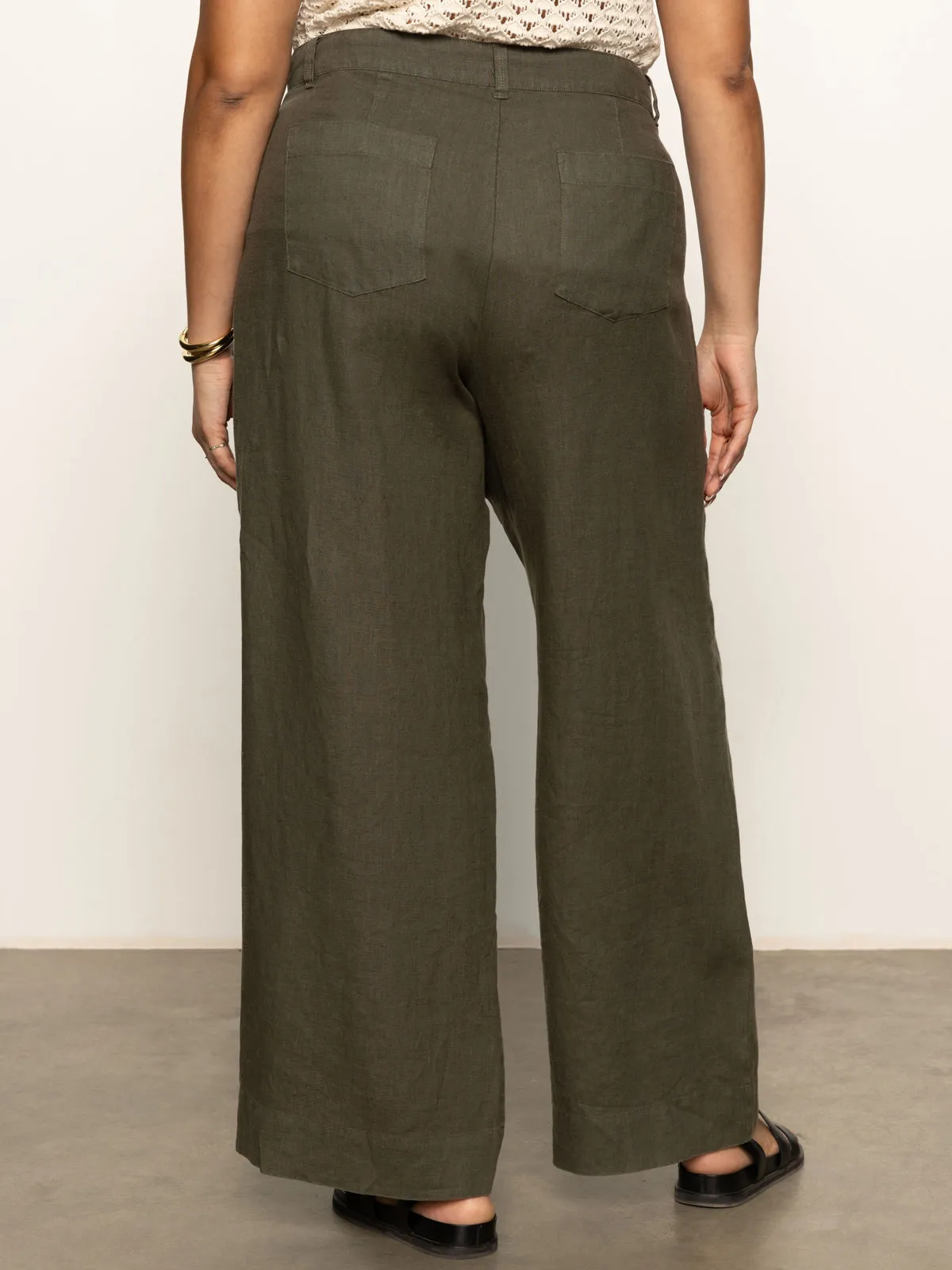The Linen Marine Wide Leg Semi-High Rise Pant Kalamata Extended Sizing Dynamic Flex Panels Casual Essentials