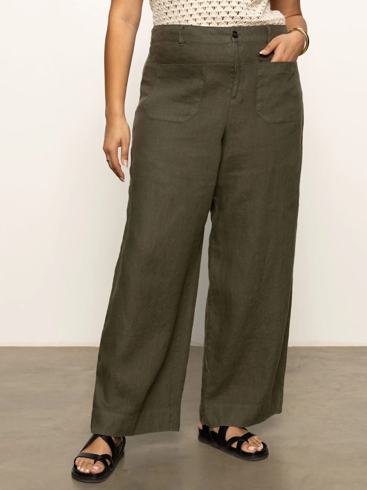 Timeless Comfort Wear The Linen Marine Wide Leg Semi-High Rise Pant Kalamata Extended Sizing