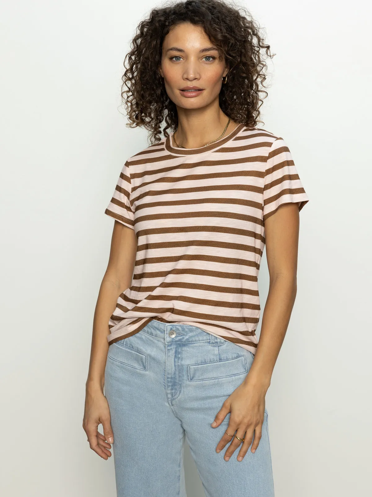 The Perfect Tee Earth Pink / Sepia Stripe AdvancedAirflowChannels Wrinkle Resistant Weave