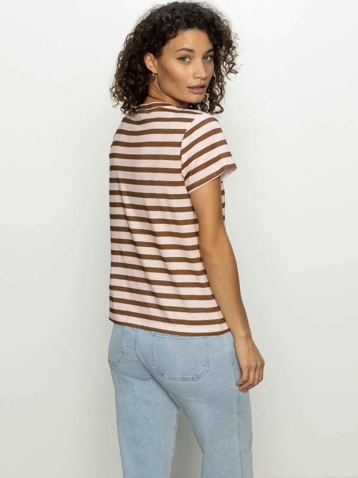 NonRestrictive AdjustableCuffs The Perfect Tee Earth Pink / Sepia Stripe