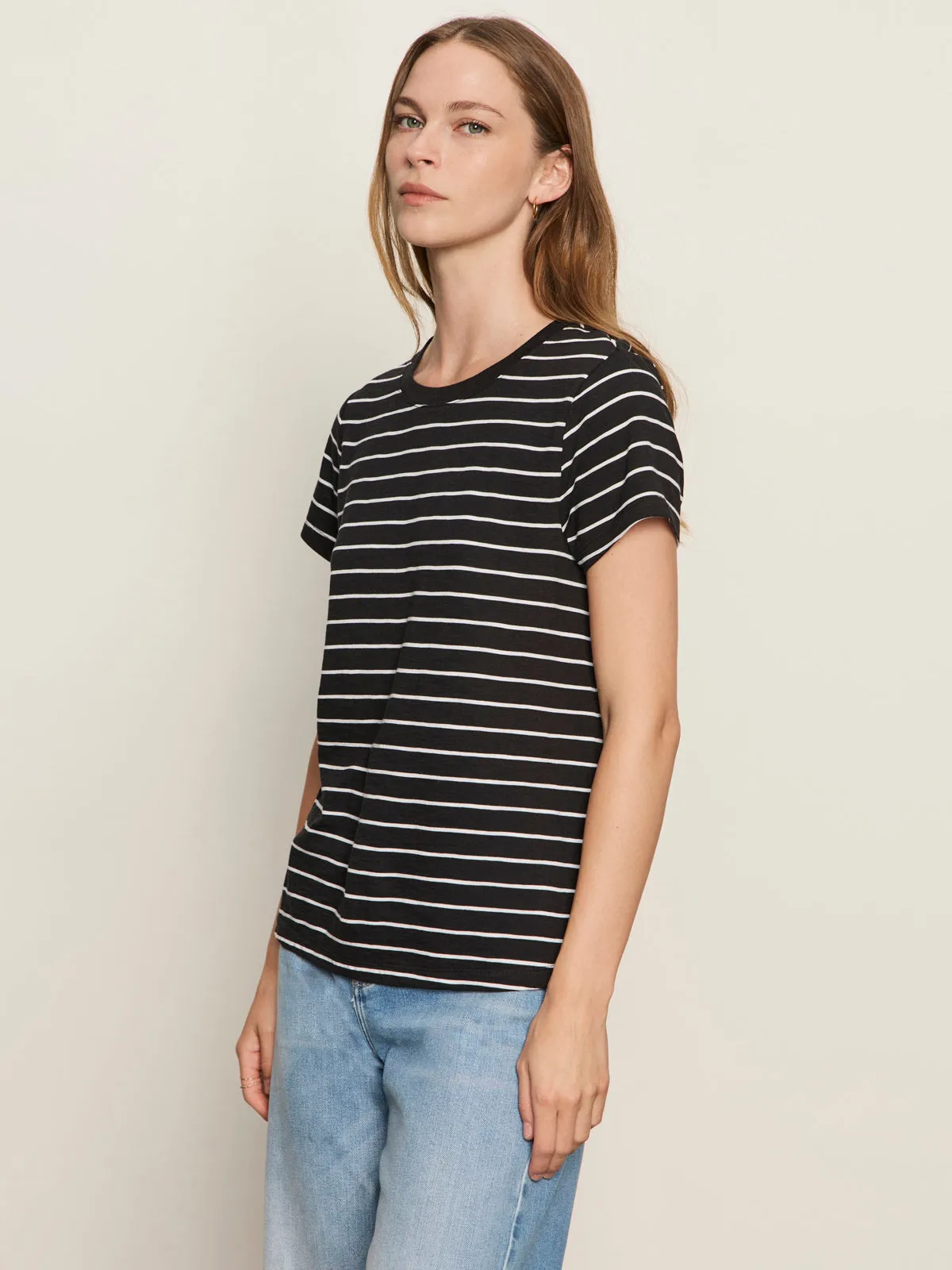 The Perfect Tee White/Black Stripe Midweight Four Way Stretch