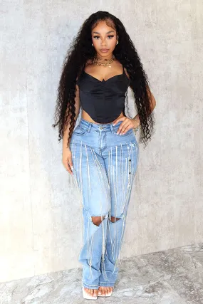 The Way I Shine Fringe Denim Jeans Street Smart