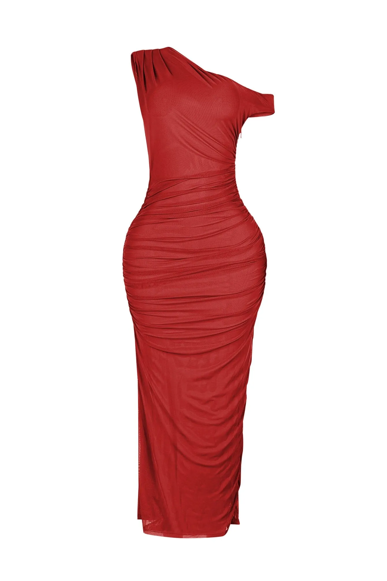 Chill Design Feather Light Theia Asymmetrical Ruched Mesh Dress