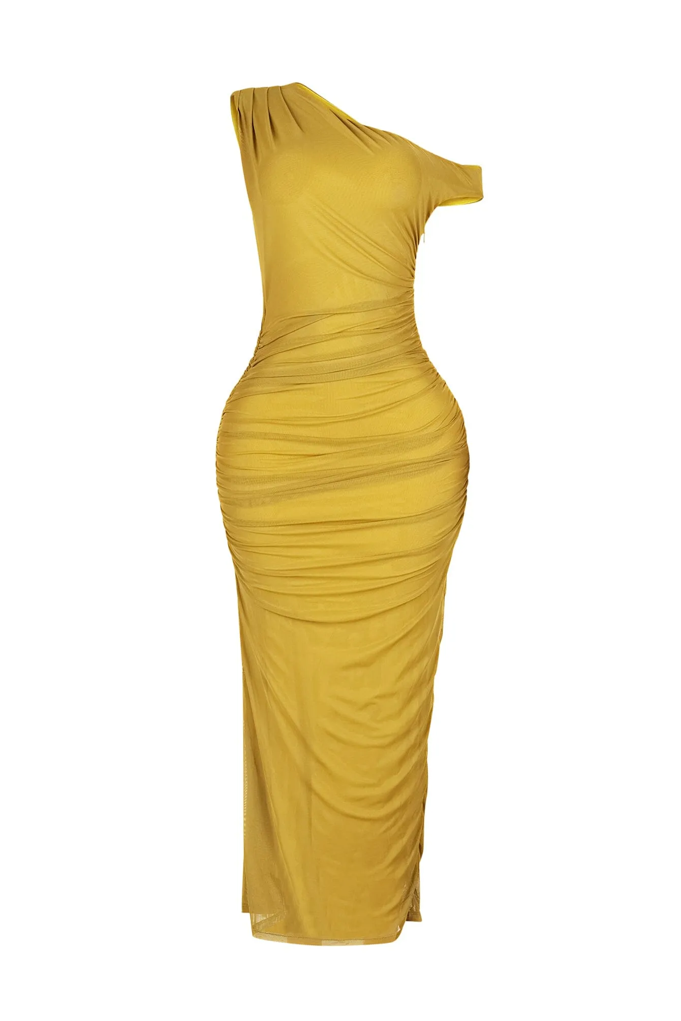 Soft Texture Quick Look Theia Asymmetrical Ruched Mesh Dress