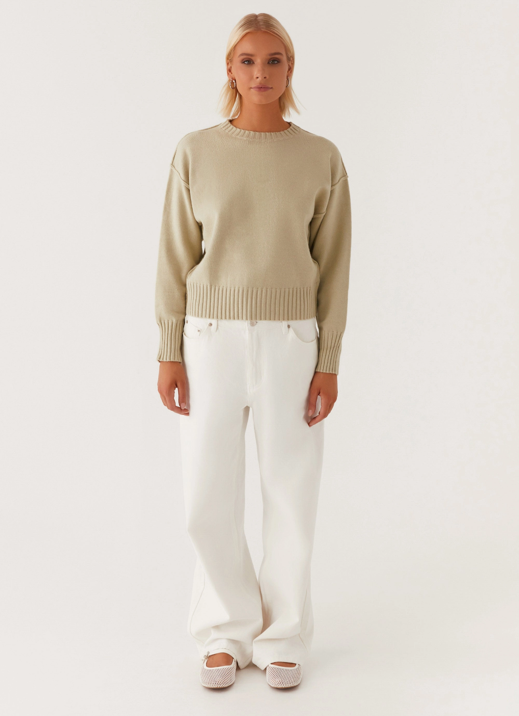Flexible Joint Articulation Non Restrictive Silhouette Thelma Oversized Knit Sweater - Pastel Green