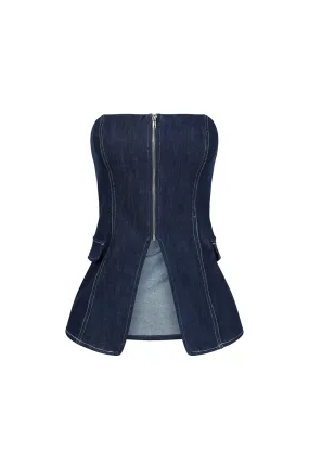 Meems Dusk Denim Zip up Tube Top FlexFoamInserts Basic Tank