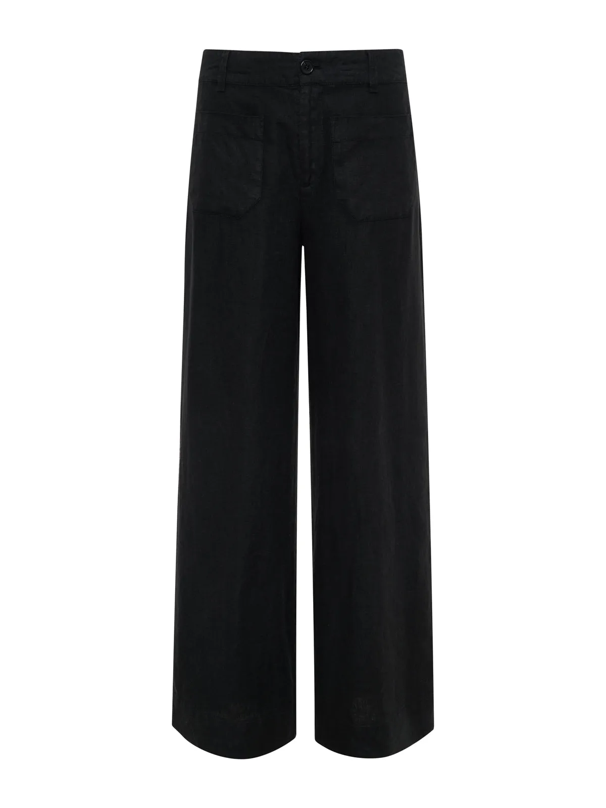 Laser Cut Perforations The Linen Marine Wide Leg Semi-High Rise Pant Black Extended Sizing