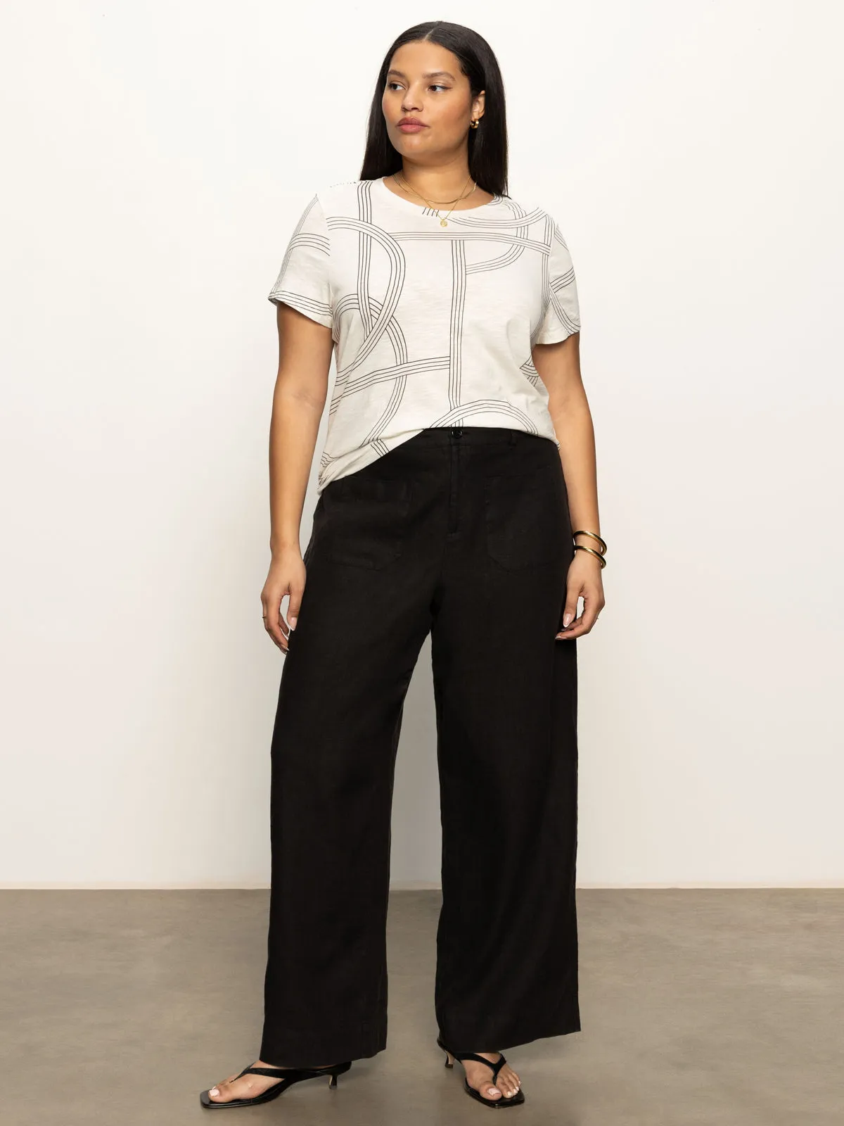 Abrasion Resistant Material The Linen Marine Wide Leg Semi-High Rise Pant Black Extended Sizing