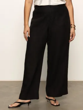 The Linen Marine Wide Leg Semi-High Rise Pant Black Extended Sizing Timeless Wear ExpandableSidePanels