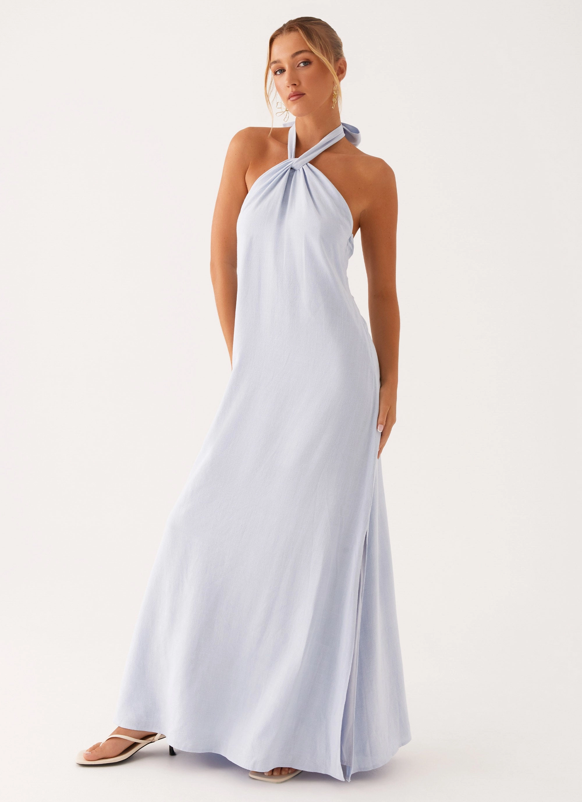 Comfortable Silhouette Golden Child Linen Maxi Dress - Blue