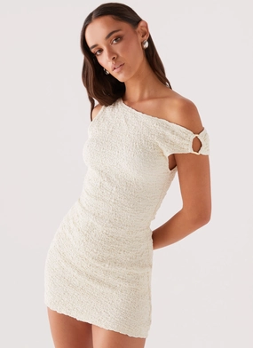 Flexible Waistband Farah Off Shoulder Mini Dress - White
