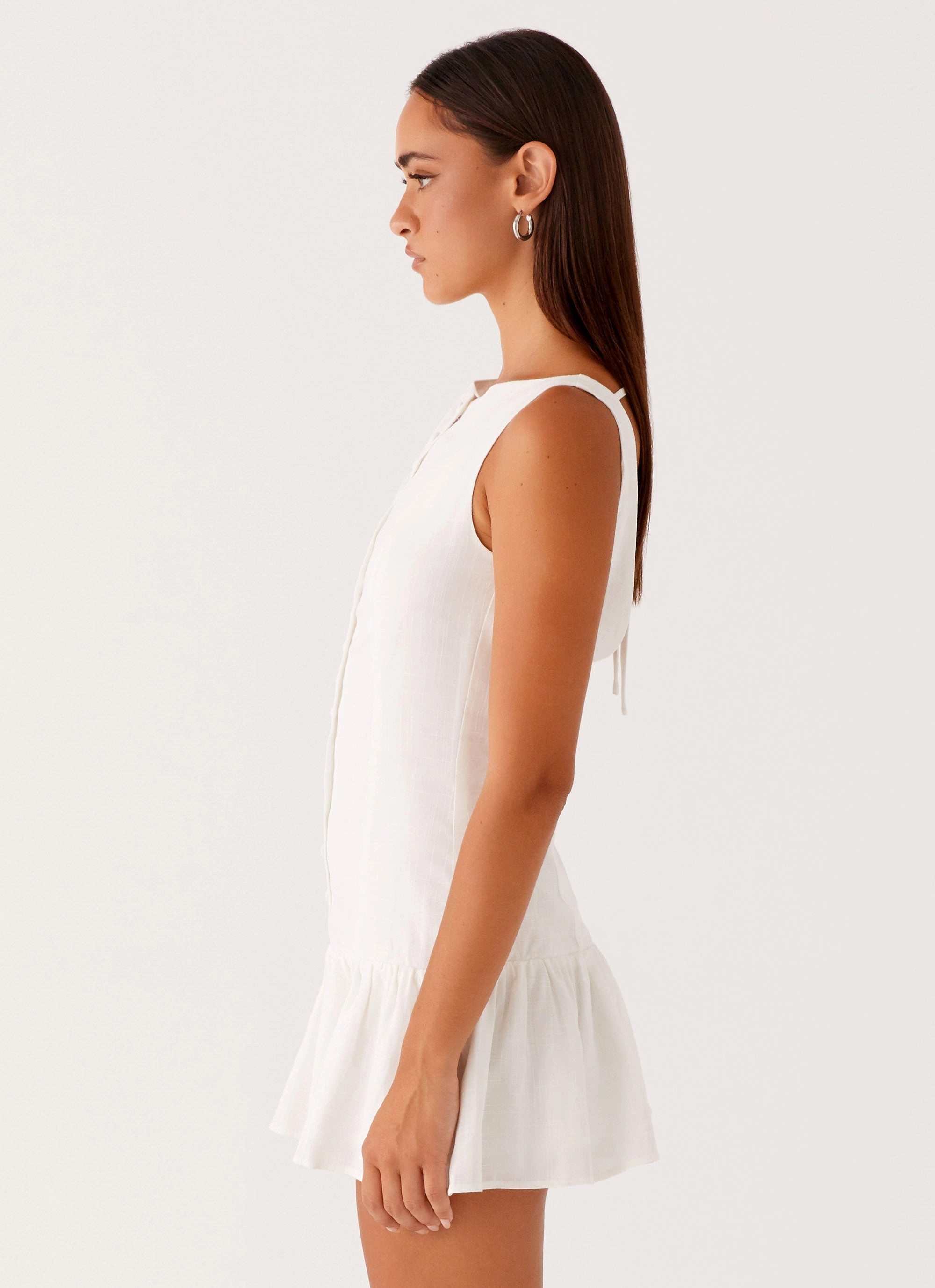 Meggie Linen Mini Dress - White Easy Care Clean Fit
