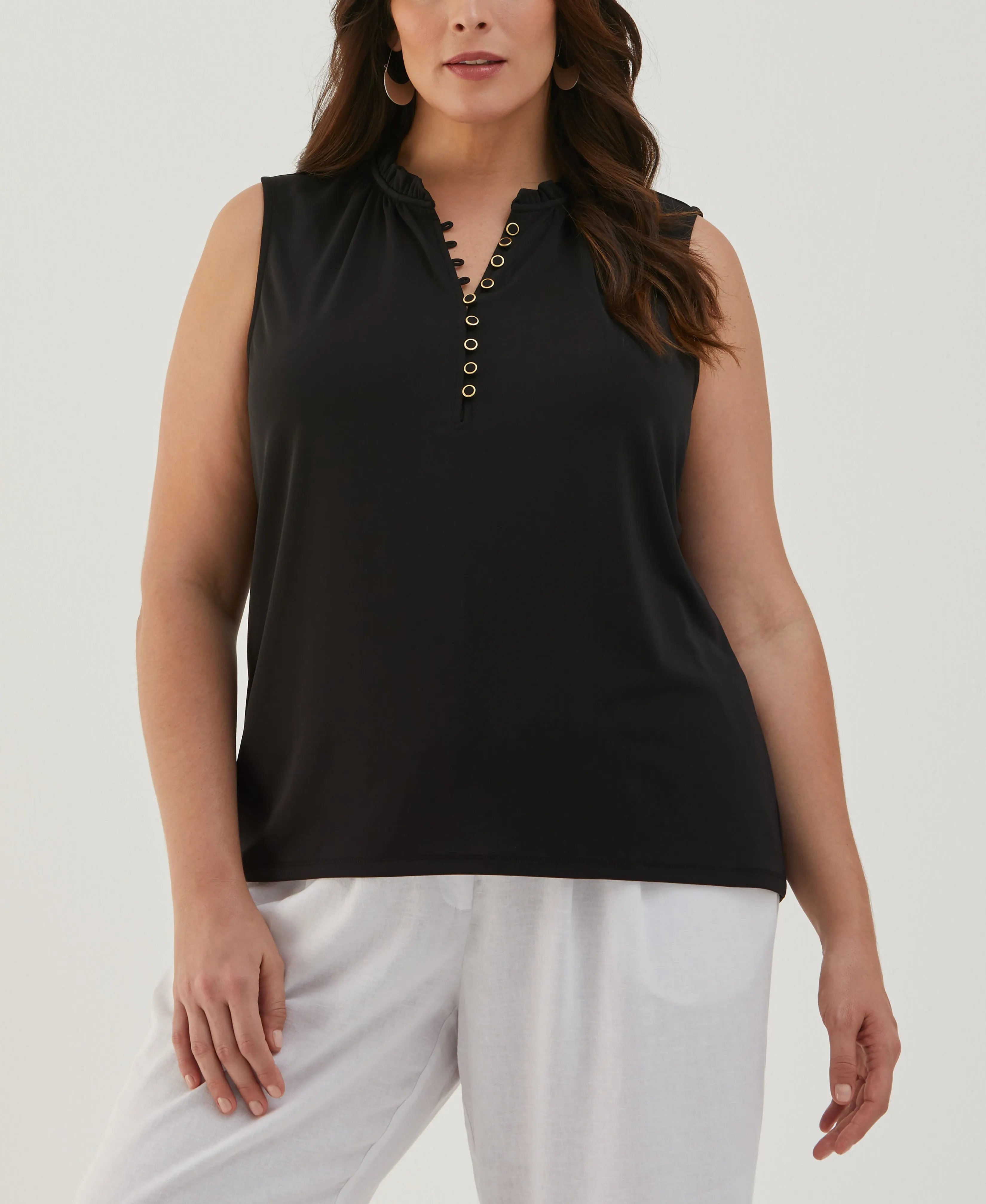 DurableZipper Fashionable Tank Plus Size Button Front Ruffle Tank Top