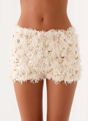 Work Ready Candy Sequin Mini Shorts - White