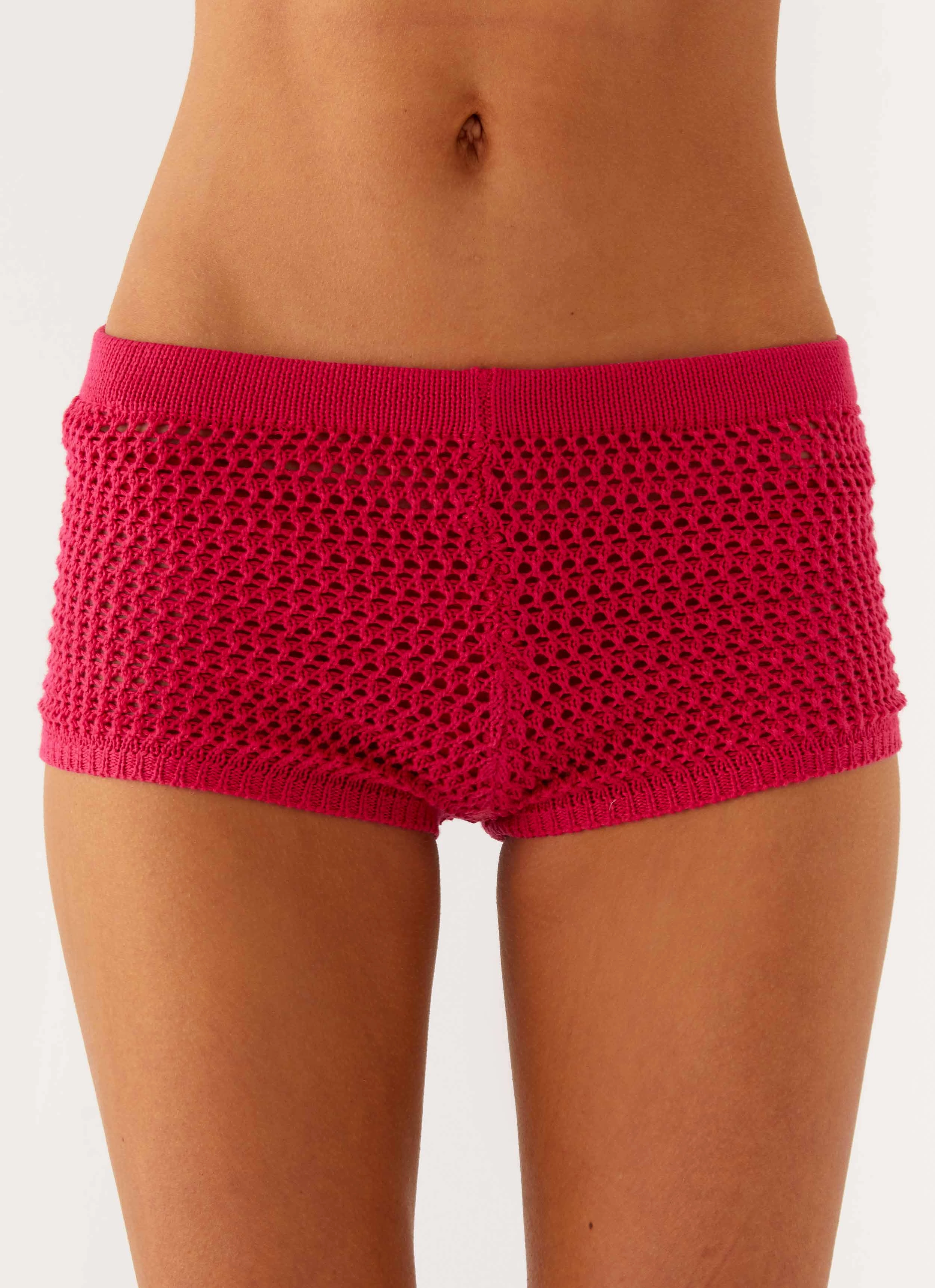 Flared bottom All weather Lukella Crochet Mini Short - Hot Pink