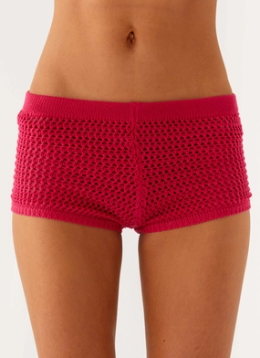 Flared bottom All weather Lukella Crochet Mini Short - Hot Pink