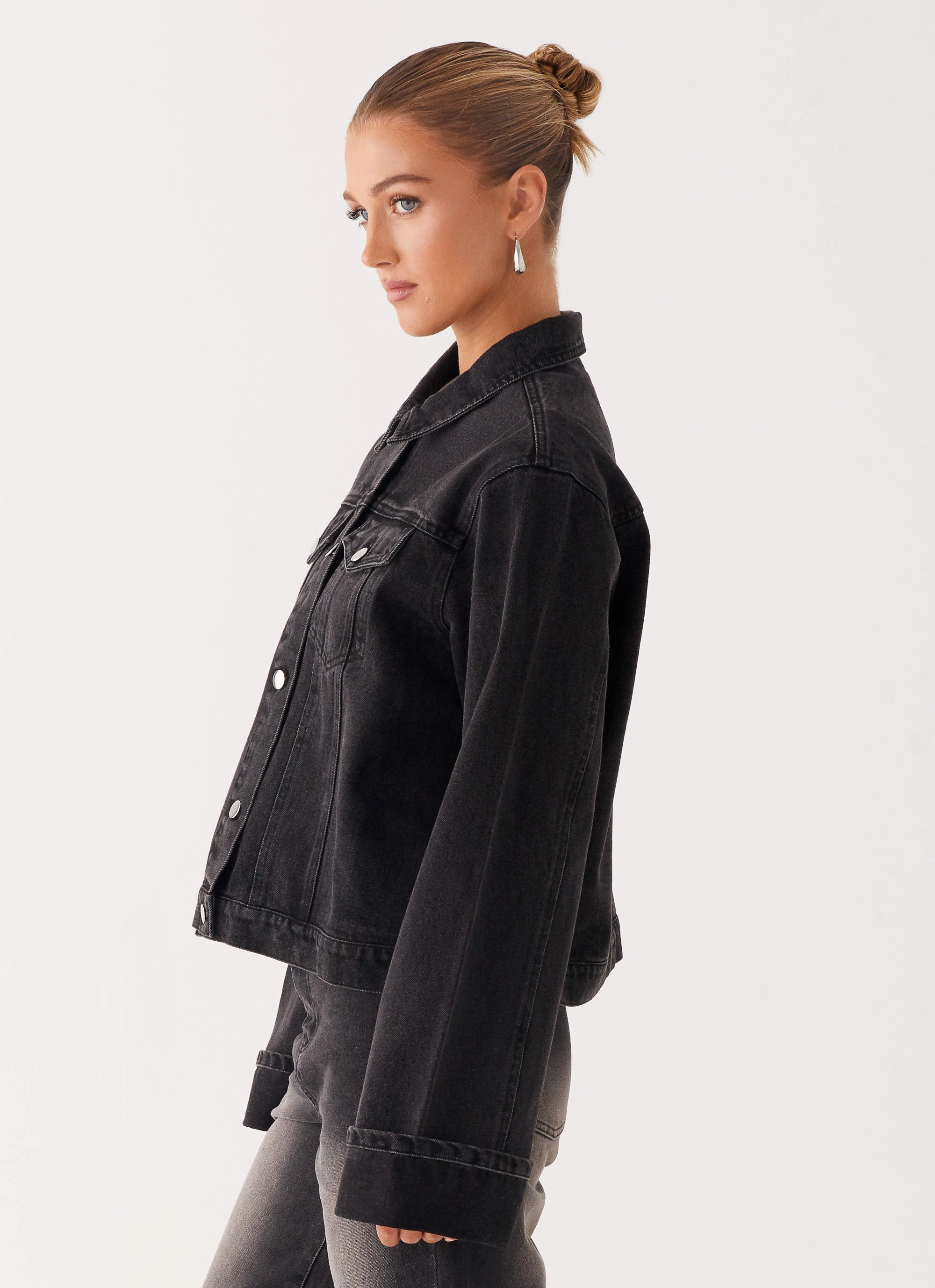 Back Again Oversized Denim Jacket - Charcoal Wash Fantasize WindproofConstruction