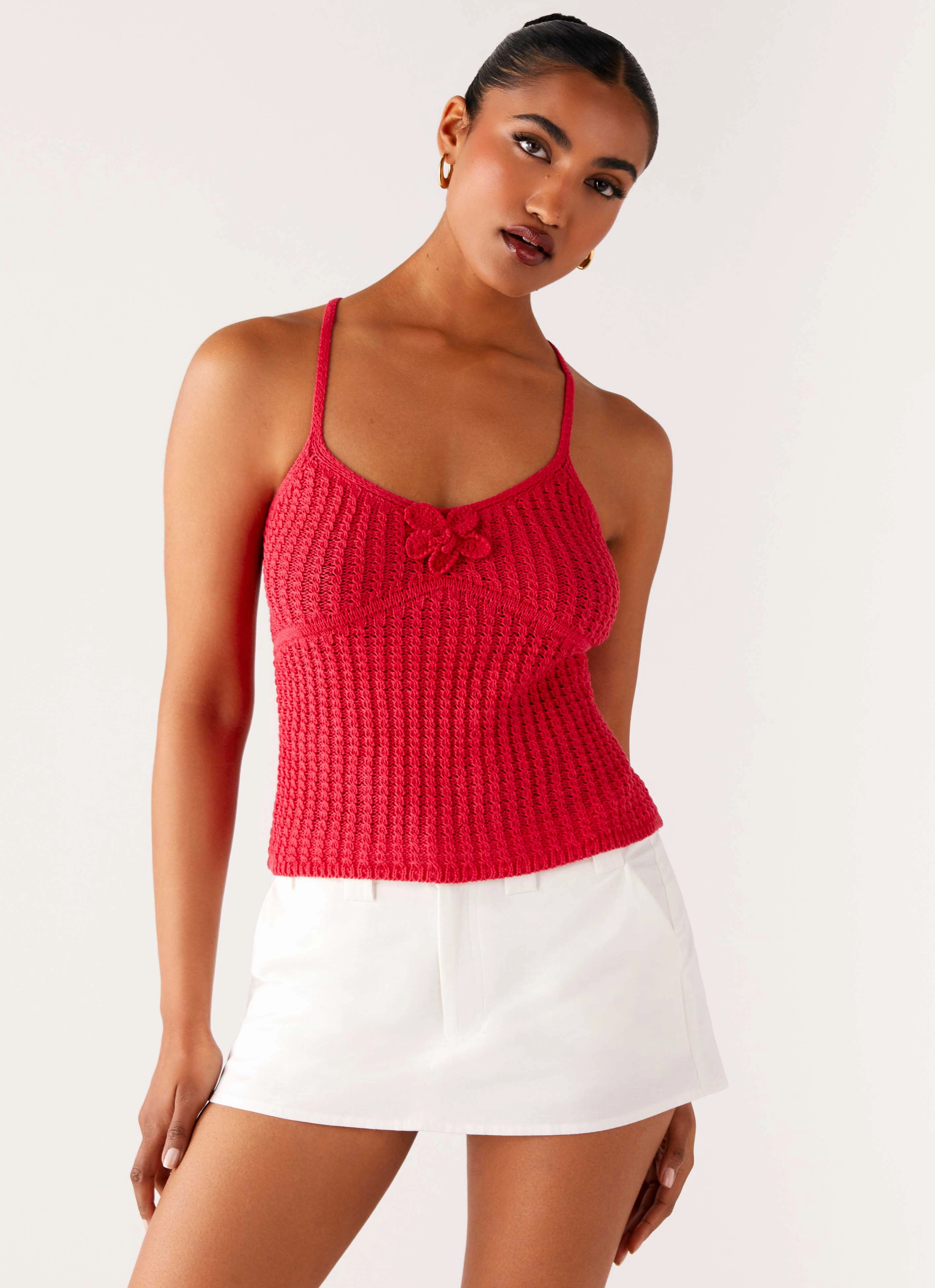 Anti Static Weave Technology Tiare Crochet Top - Fuchsia