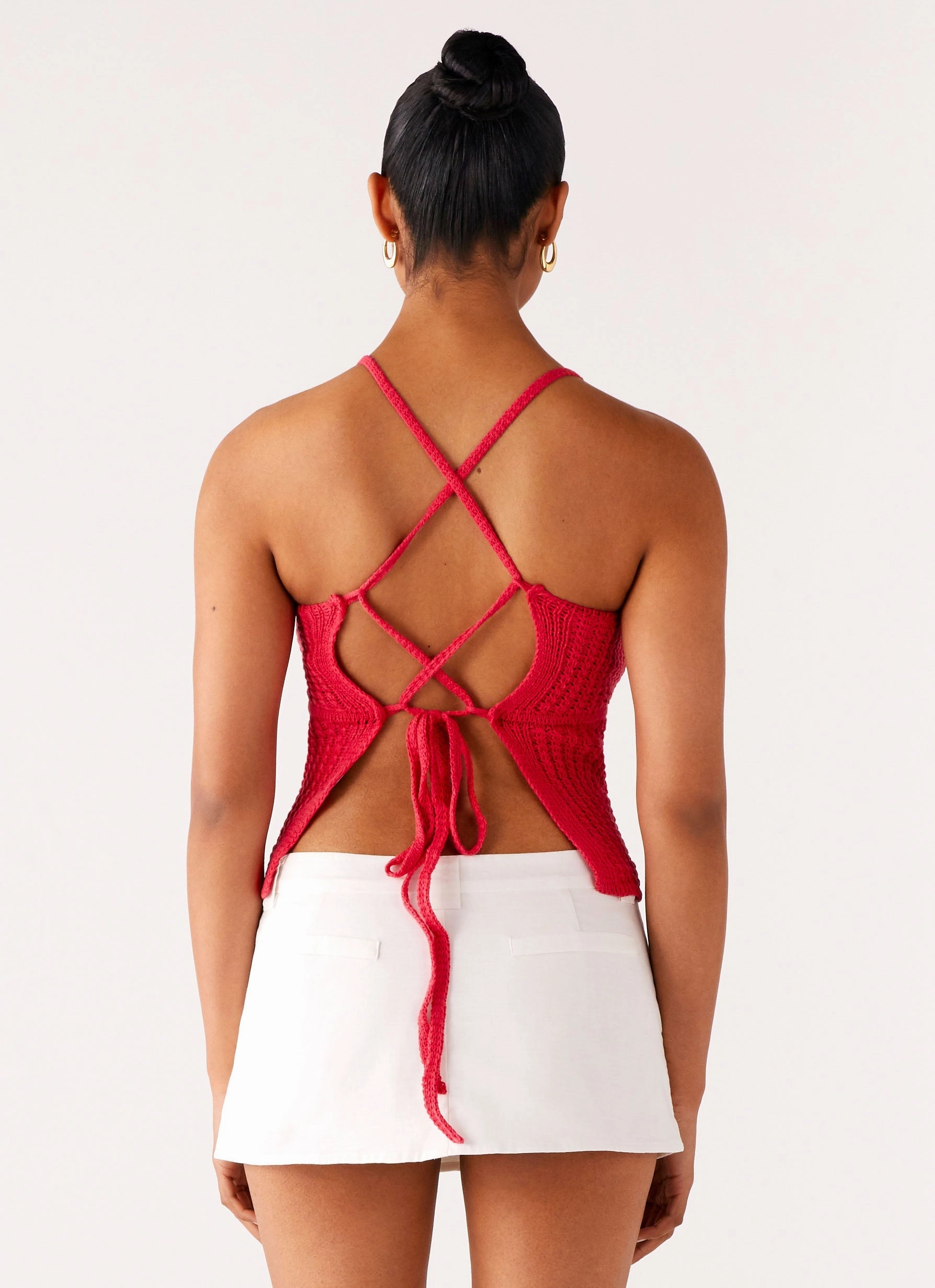 Tiare Crochet Top - Fuchsia High Visibility Trim Microfiber texture