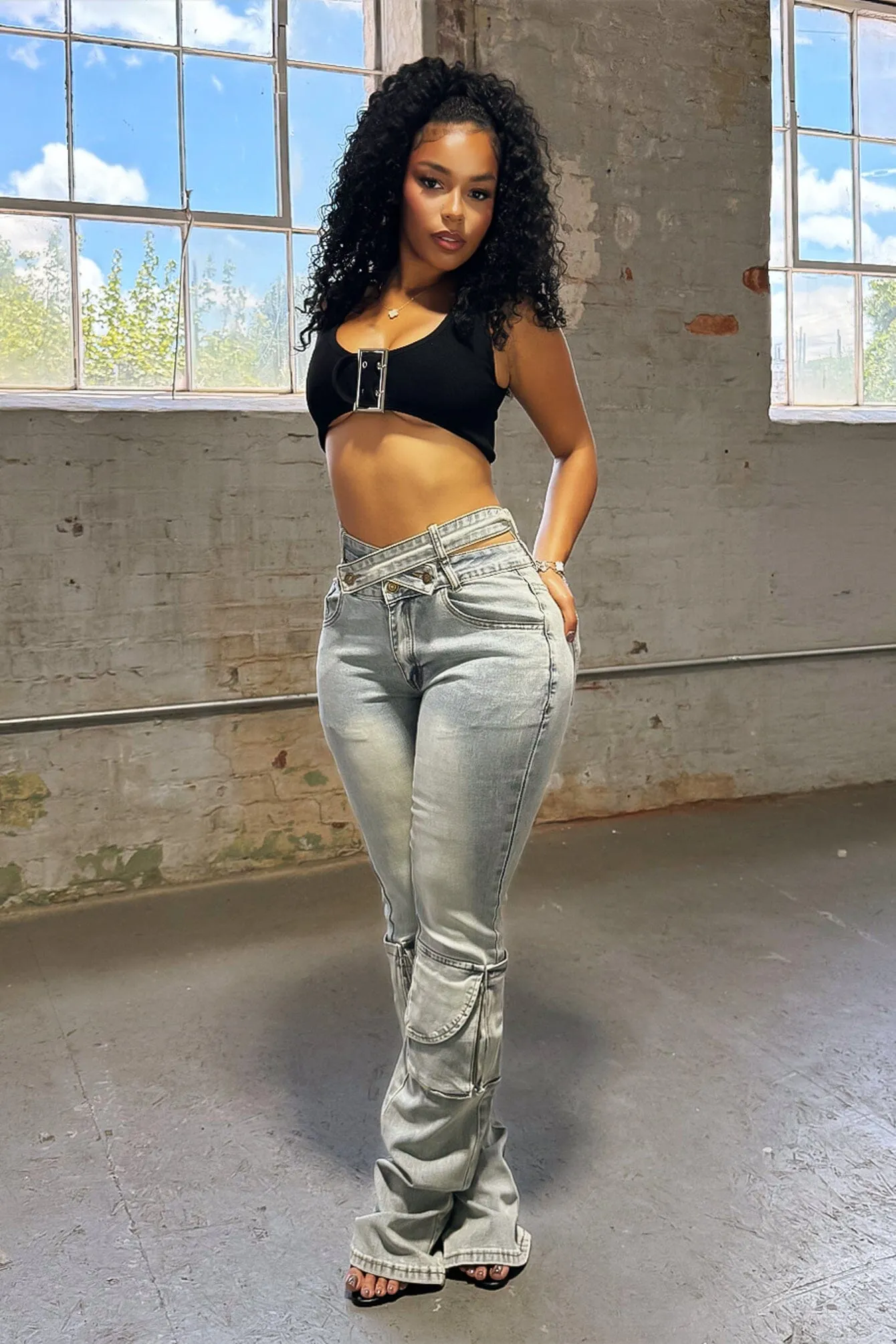 Tic Tac Toe Denim Cargo Jeans Stretch Fit