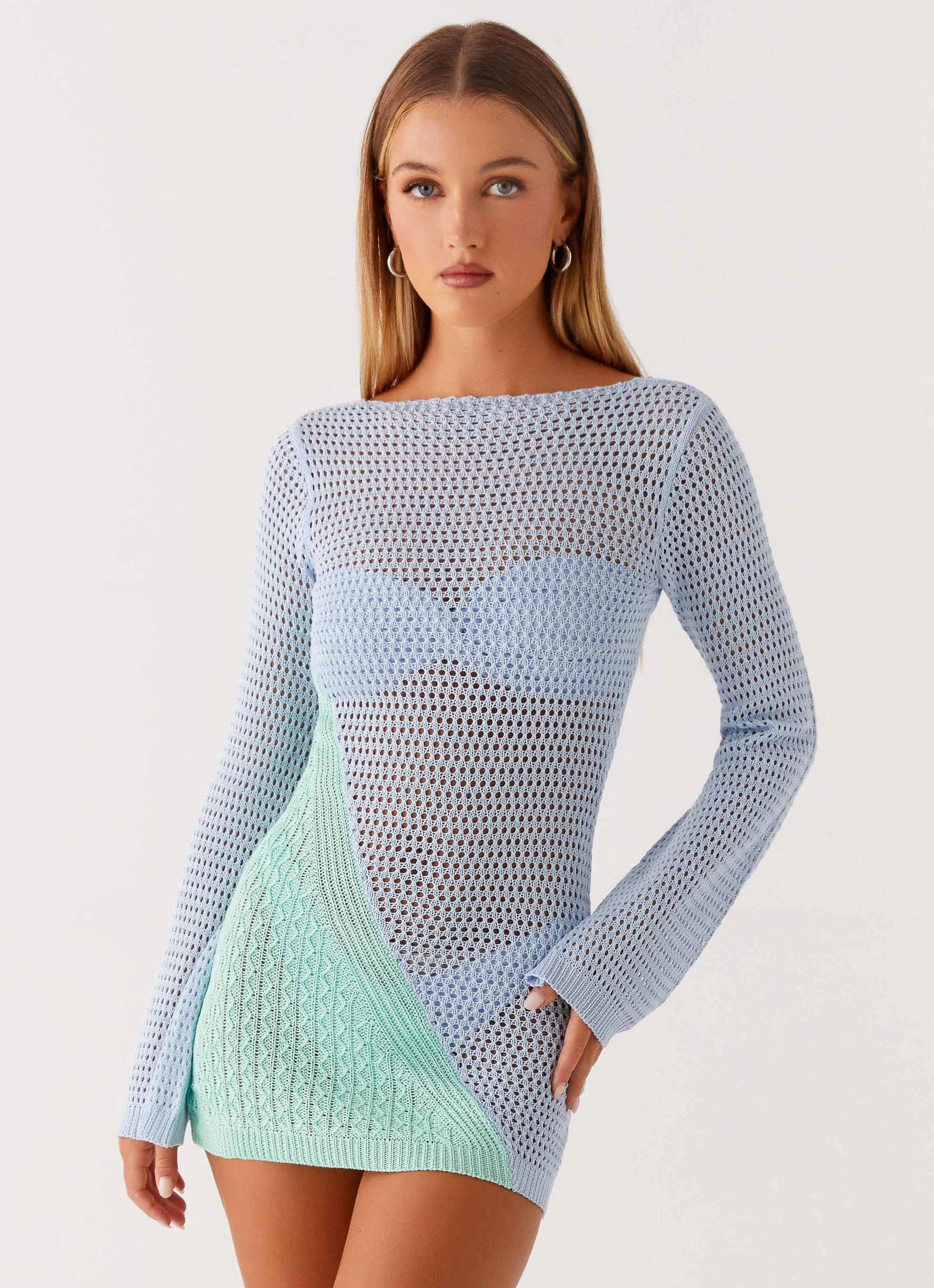 Day To Night Estie Long Sleeve Crochet Mini Dress - Multi