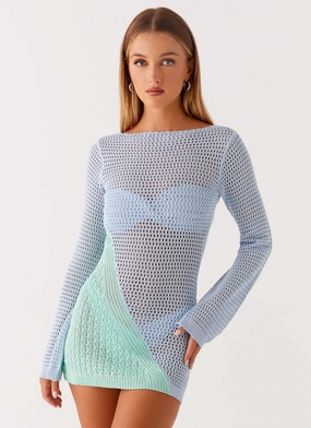 Estie Long Sleeve Crochet Mini Dress - Multi Lazy Pick
