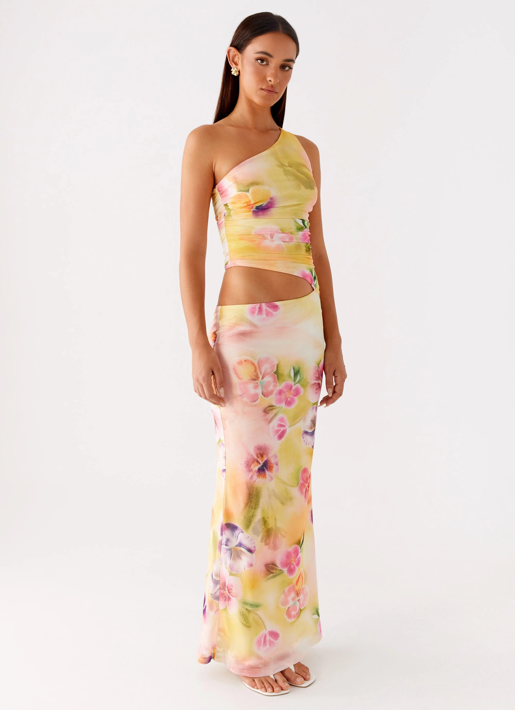 Seranella One Shoulder Maxi Dress - Sunburst Floral Smart Layer Wear Flexible Comfort
