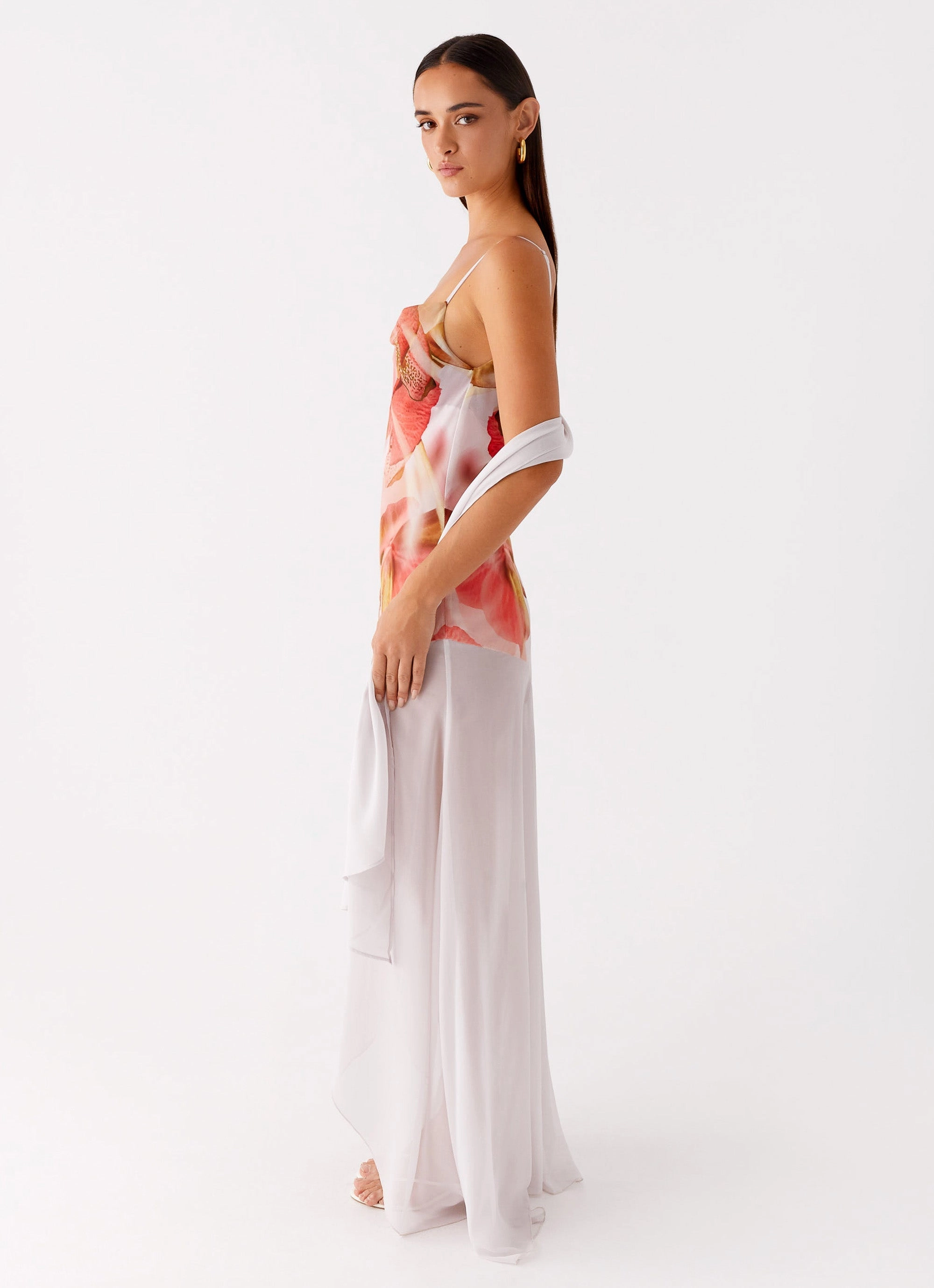 Loire Maxi Dress - Peach Rose Pleated-Texture