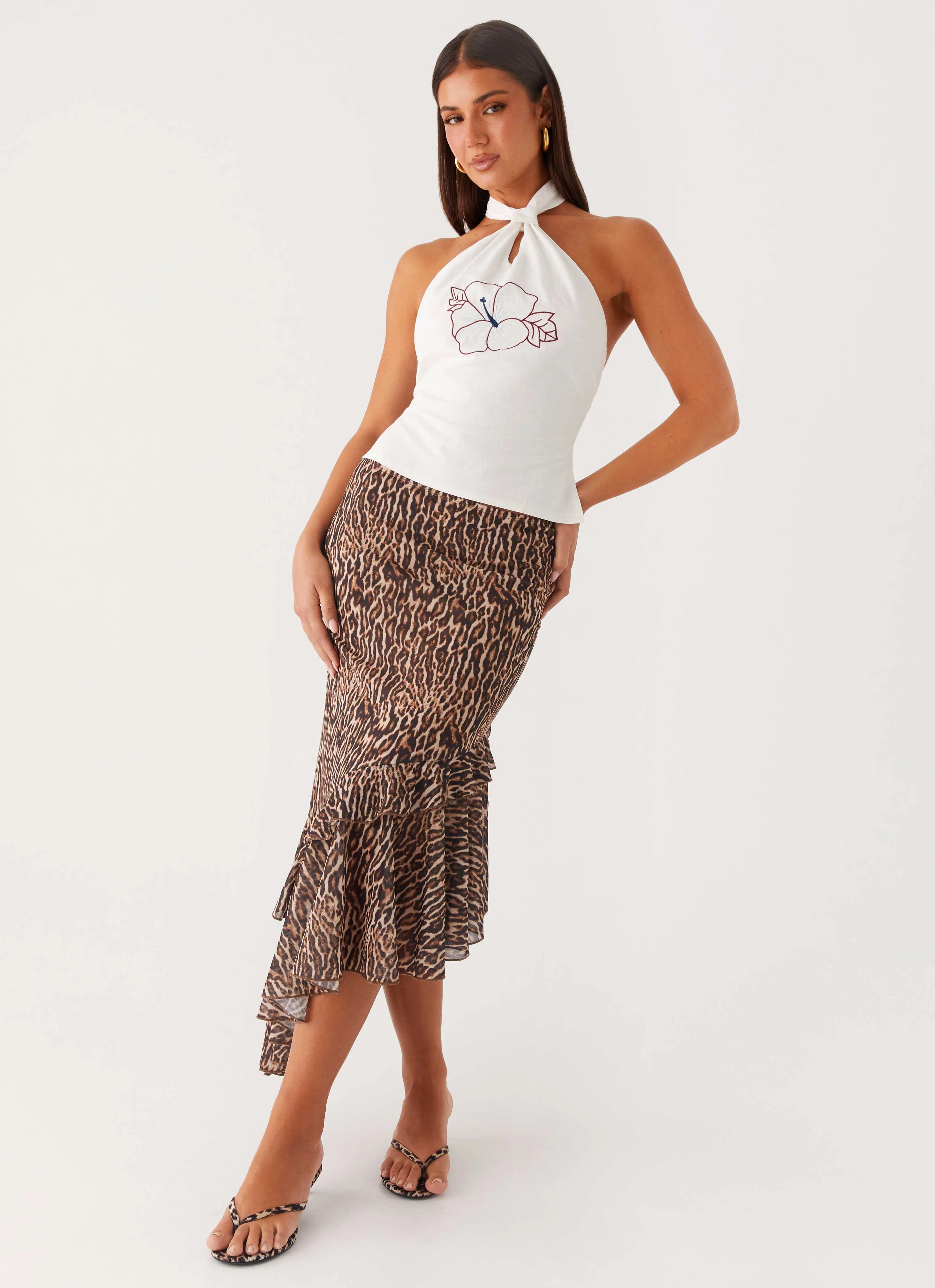 High Street Fashion Local Artisan Wild Tide Midi Skirt - Cheetah