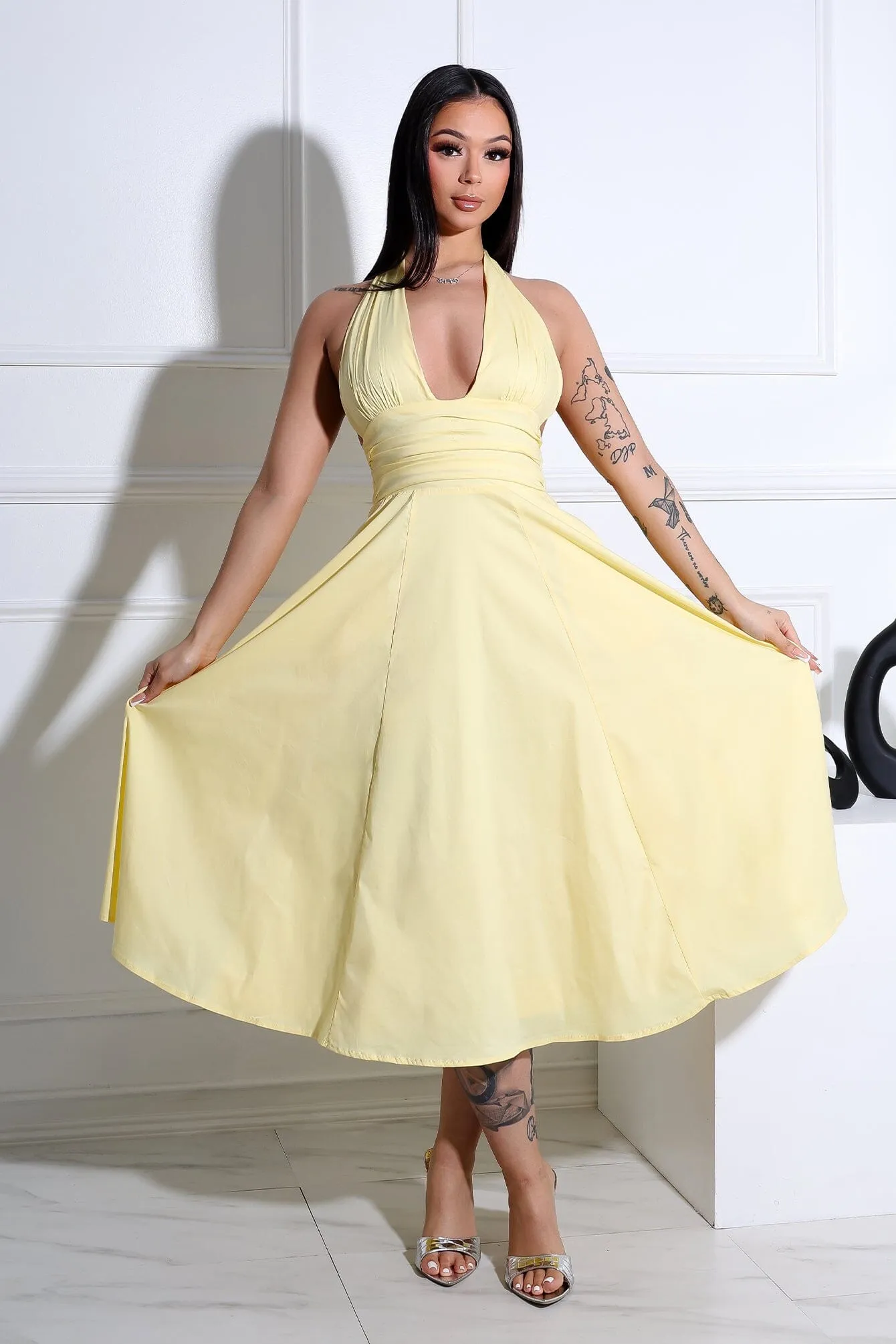 Tiffanie Poplin Halter Neck Midi Dress Fresh Look