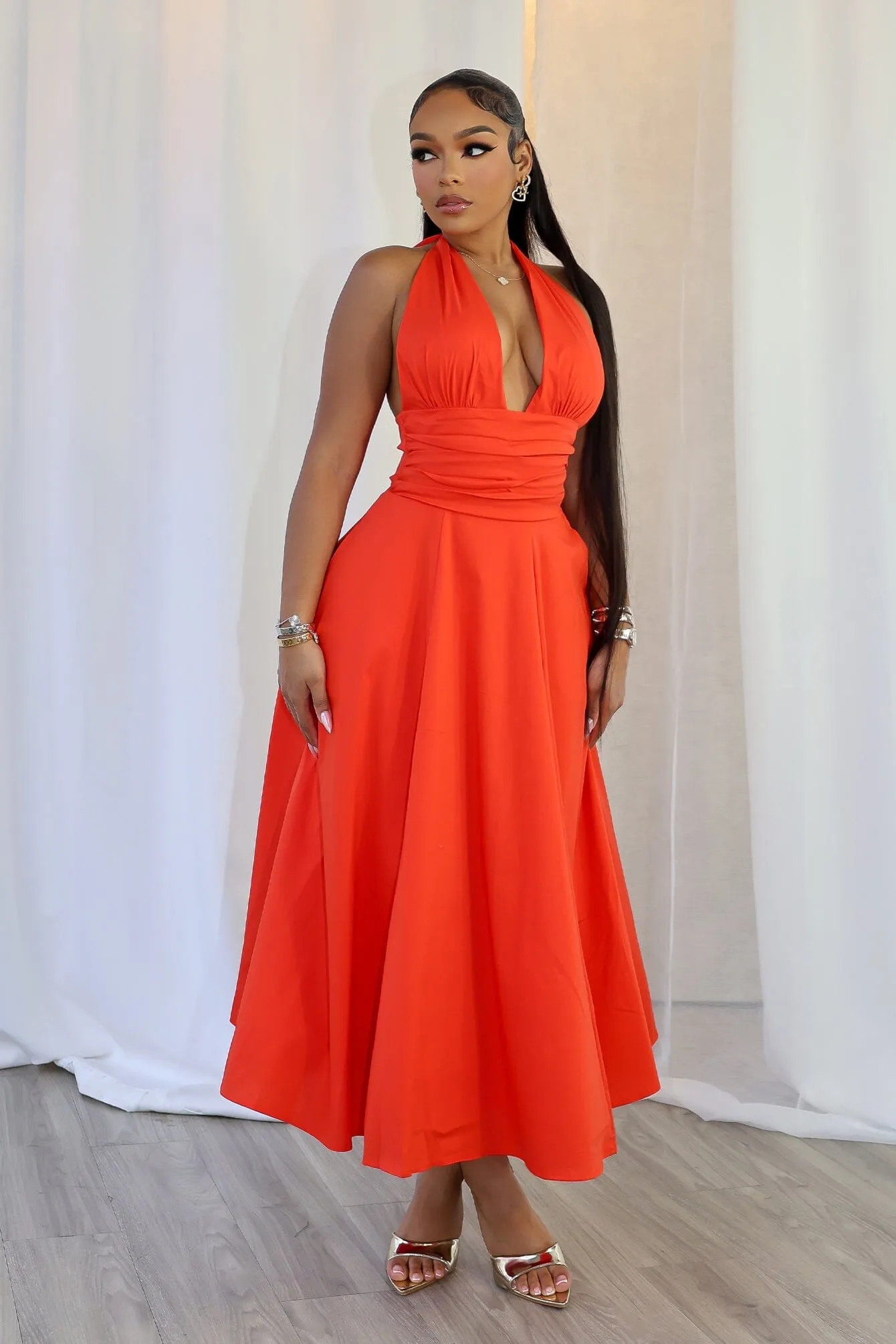 Tiffanie Poplin Halter Neck Midi Dress Fresh Look Contemporary Look