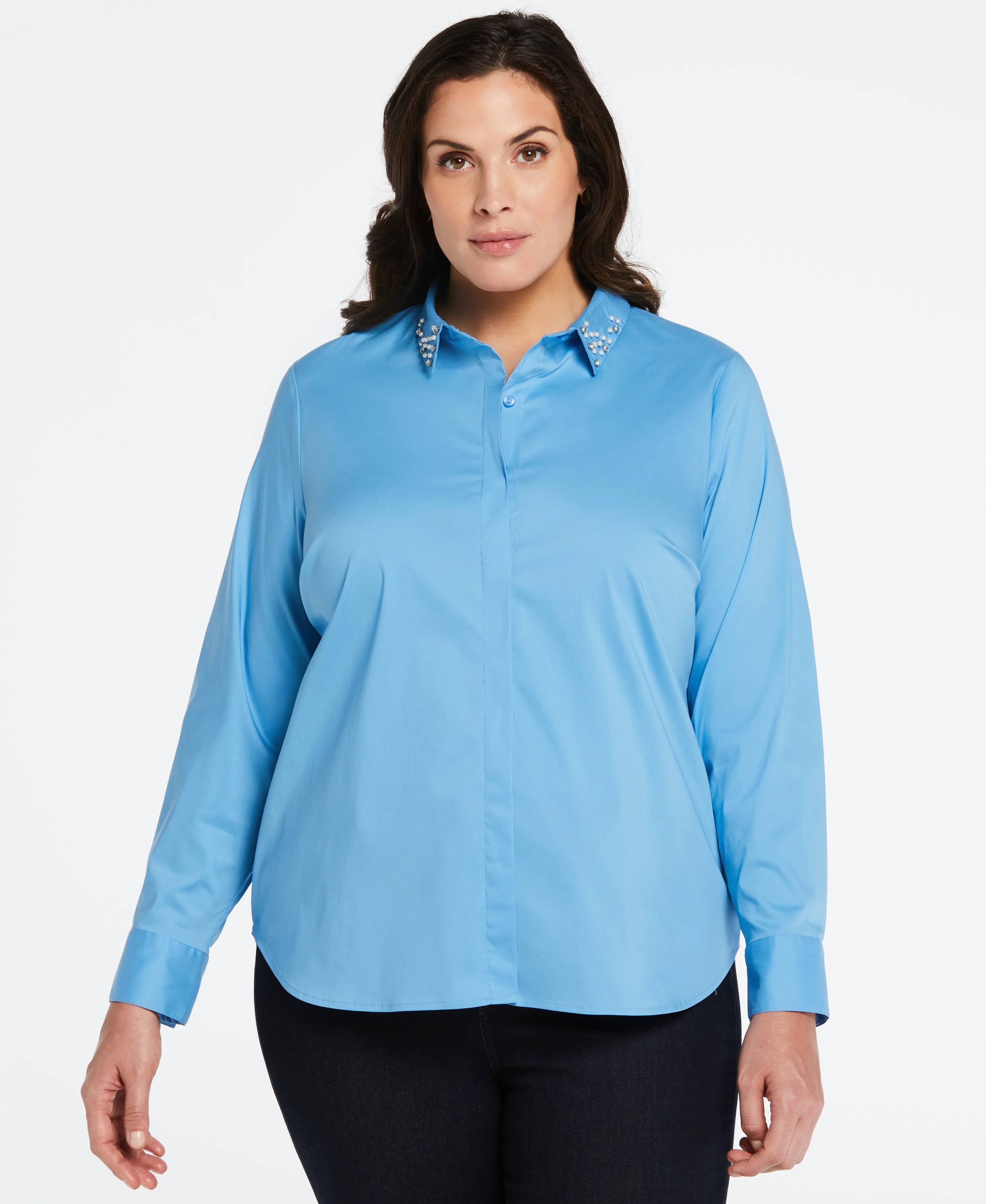 DurableBlend Plus Size Embellished Collar Blouse