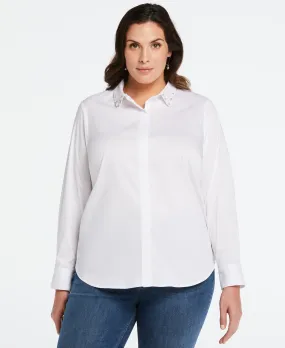 Curved Hemline Unlined Design Plus Size Embellished Collar Blouse