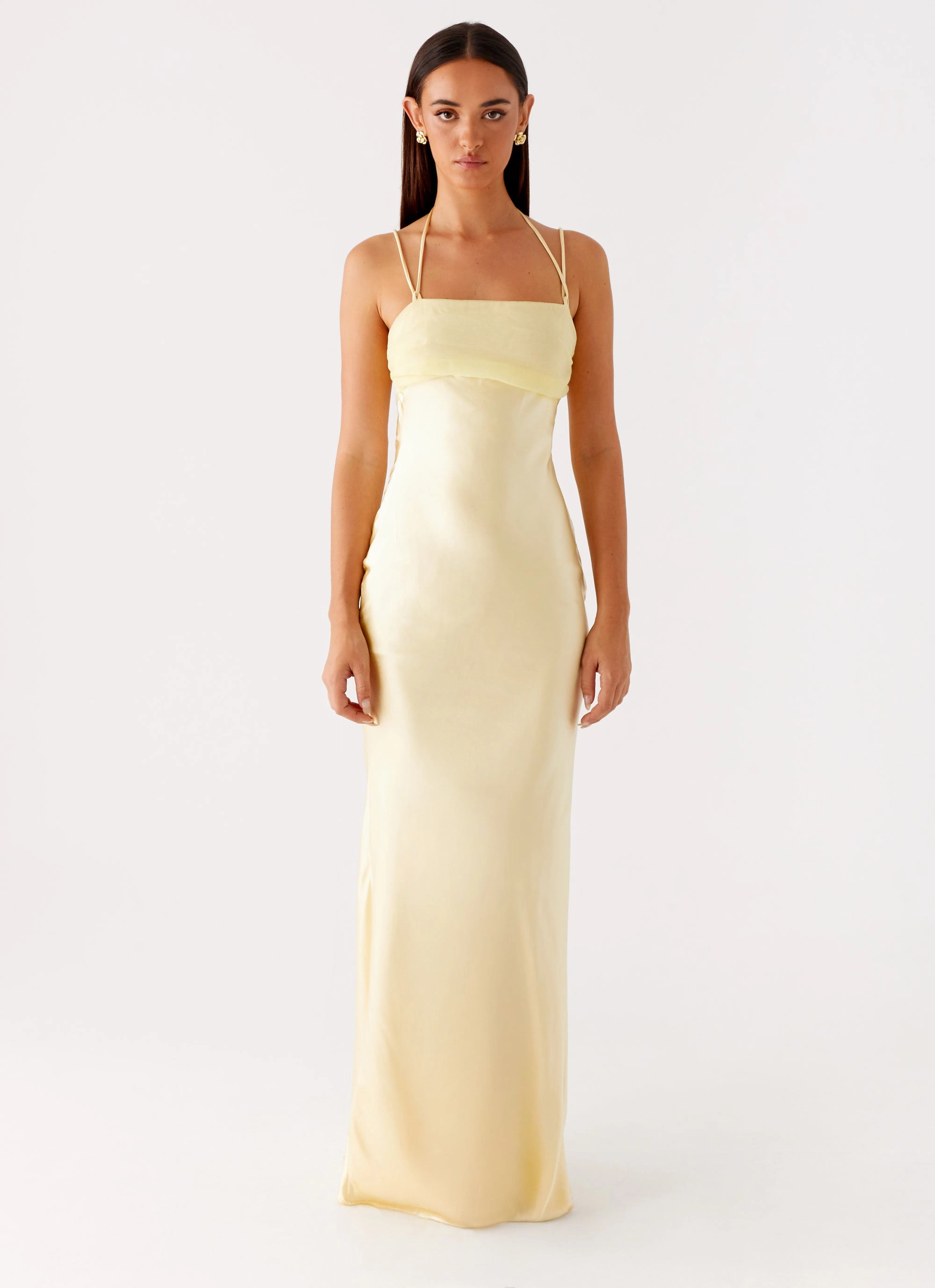 Belize Maxi Dress - Yellow Neat Stitch One-Shoulder