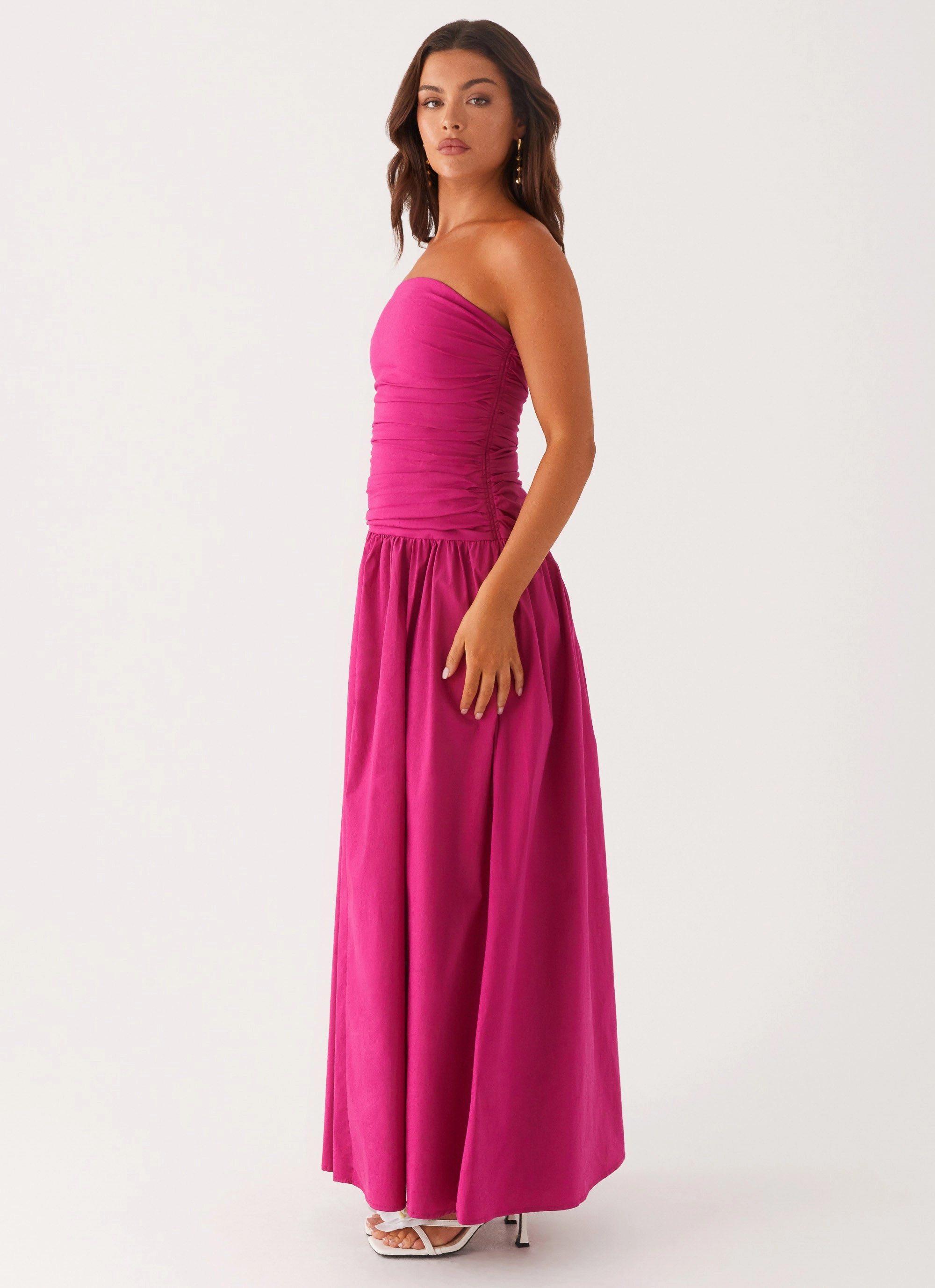 Smooth-Finish Scalloped-Edge Carmel Maxi Dress - Fuchsia